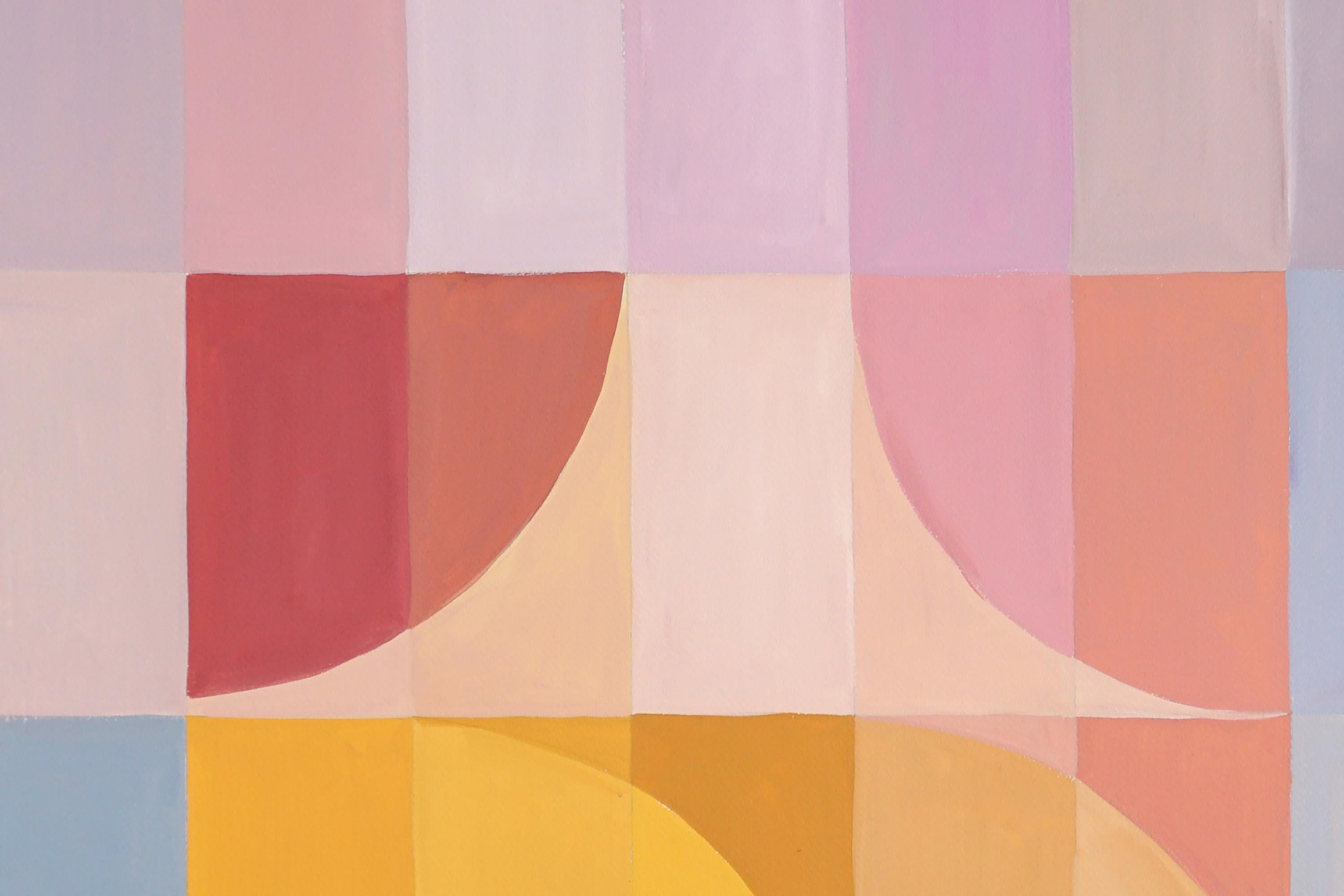 Abstract Body Through Window, Bauhaus Pattern Grid, Sandy Tones, Pale Pink   2
