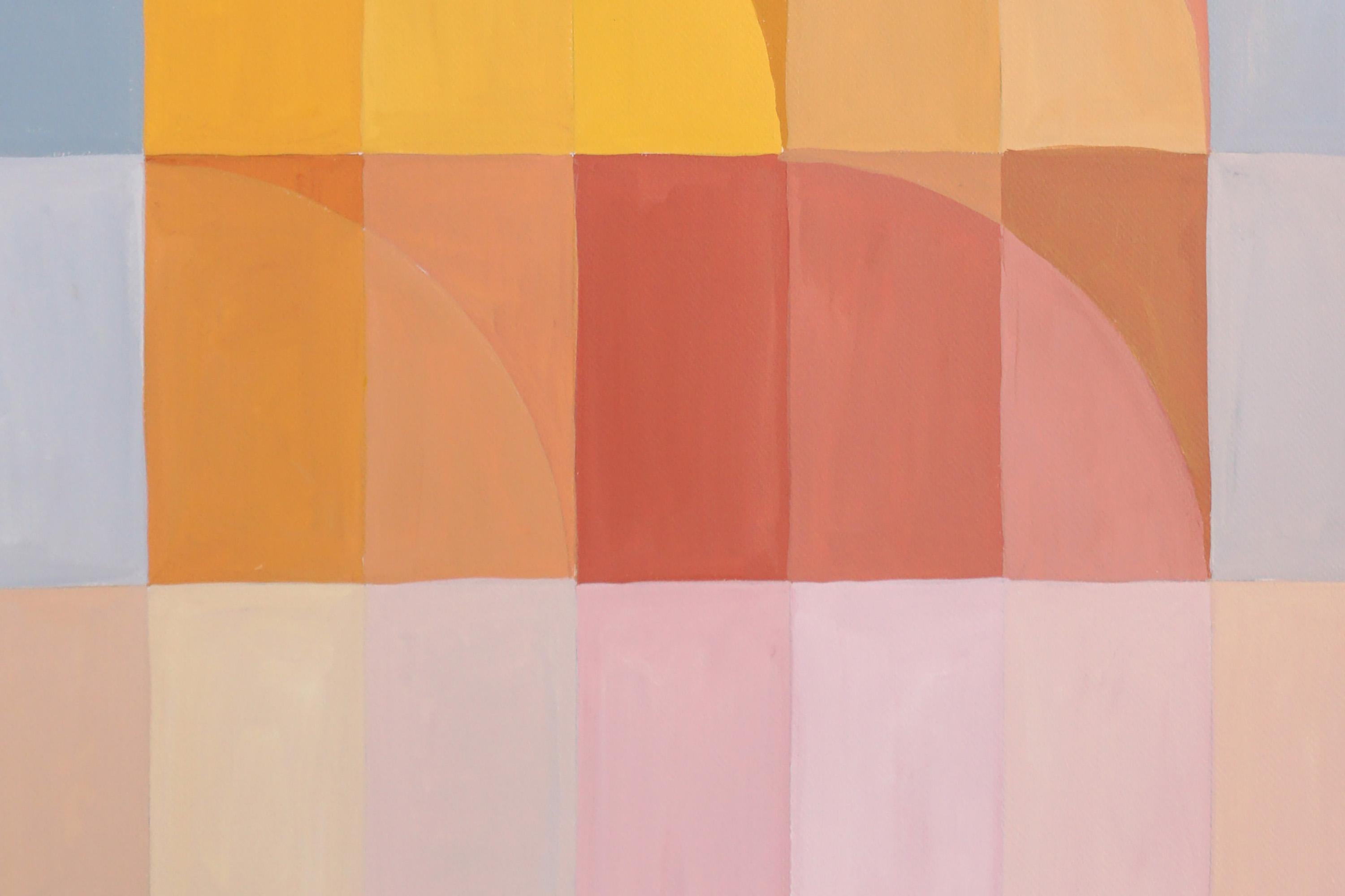 Abstract Body Through Window, Bauhaus Pattern Grid, Sandy Tones, Pale Pink   3
