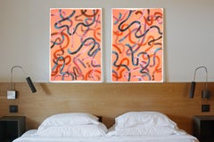 Abstract Diptych of Pastel Salmon Swirls, Southwestern Style Brushstrokes, 2021