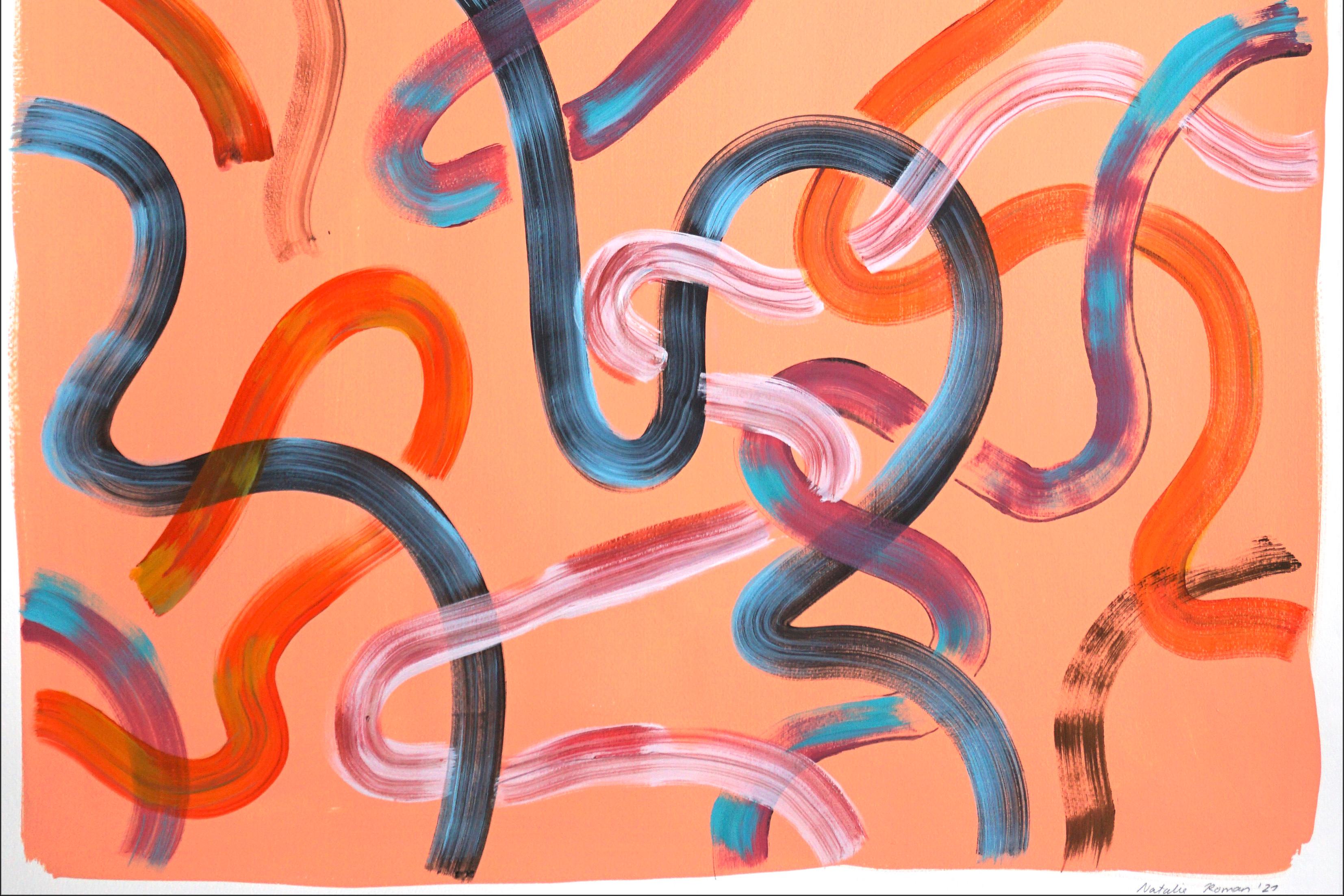 Abstract Diptych of Pastel Salmon Swirls, Southwestern Style Brushstrokes, 2021 1