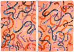 Abstract Diptych of Pastel Salmon Swirls, Southwestern Style Brushstrokes, 2021