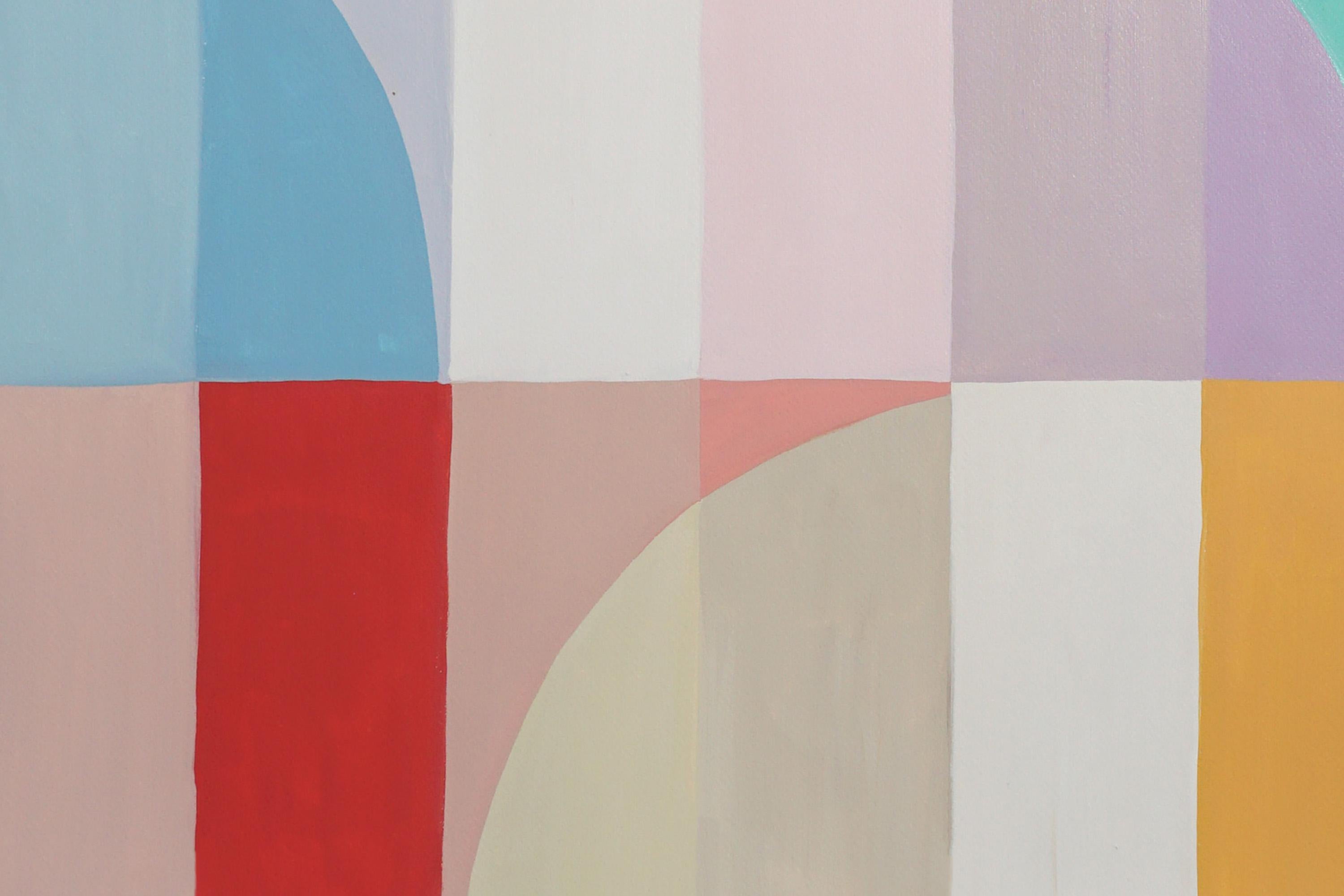 Abstract Vines, Geometric Bauhaus Arches, Gridded Forma in Vivid Tones on Paper For Sale 3