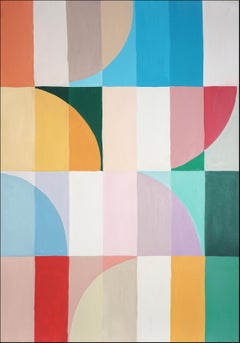 Abstract Vines, Geometric Bauhaus Arches, Gridded Forma in Vivid Tones on Paper