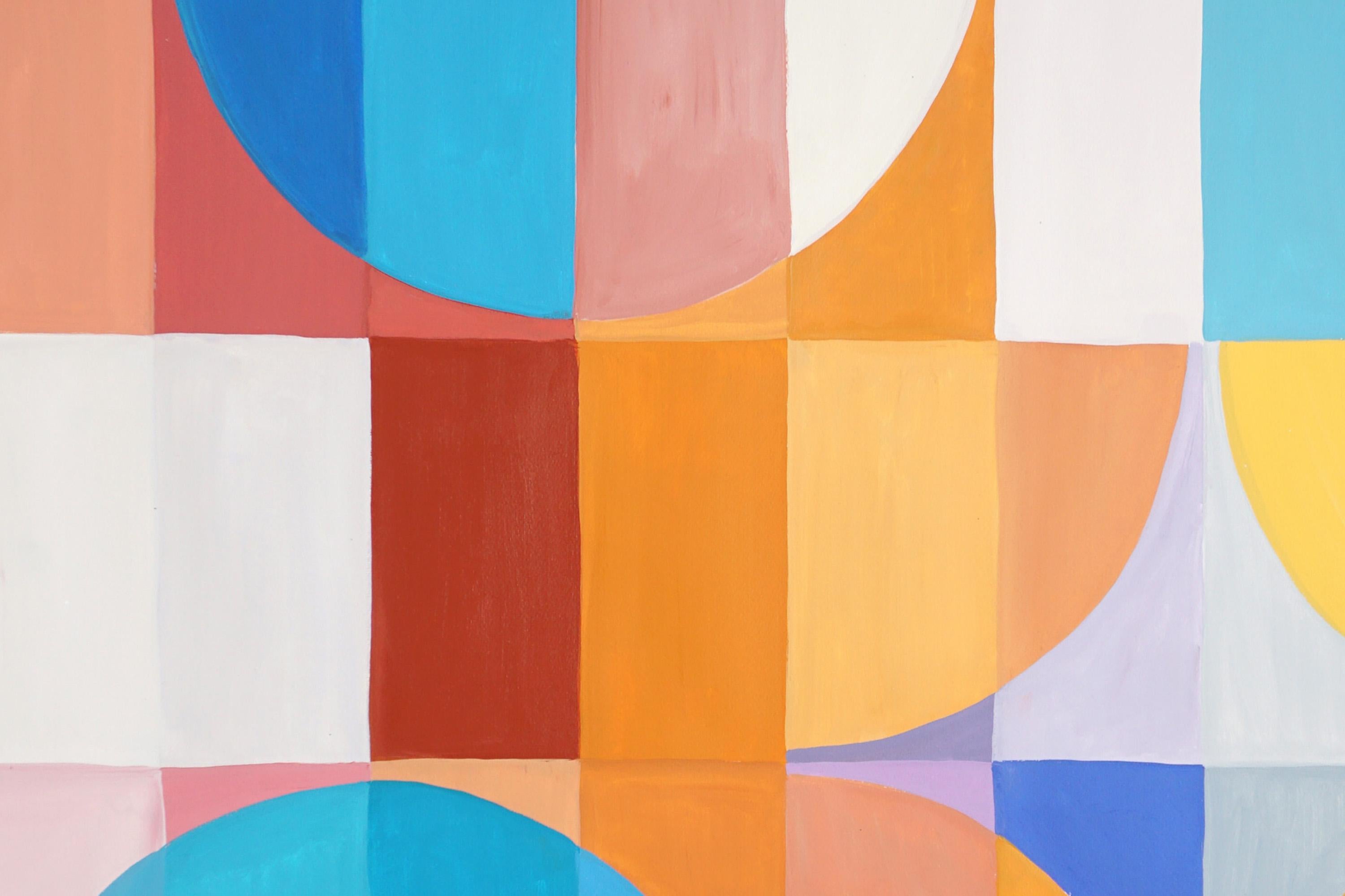 Plage ondulée abstraite, bleue et jaune, triptyque de mosaïques Bauhaus, motifs géométriques en vente 6