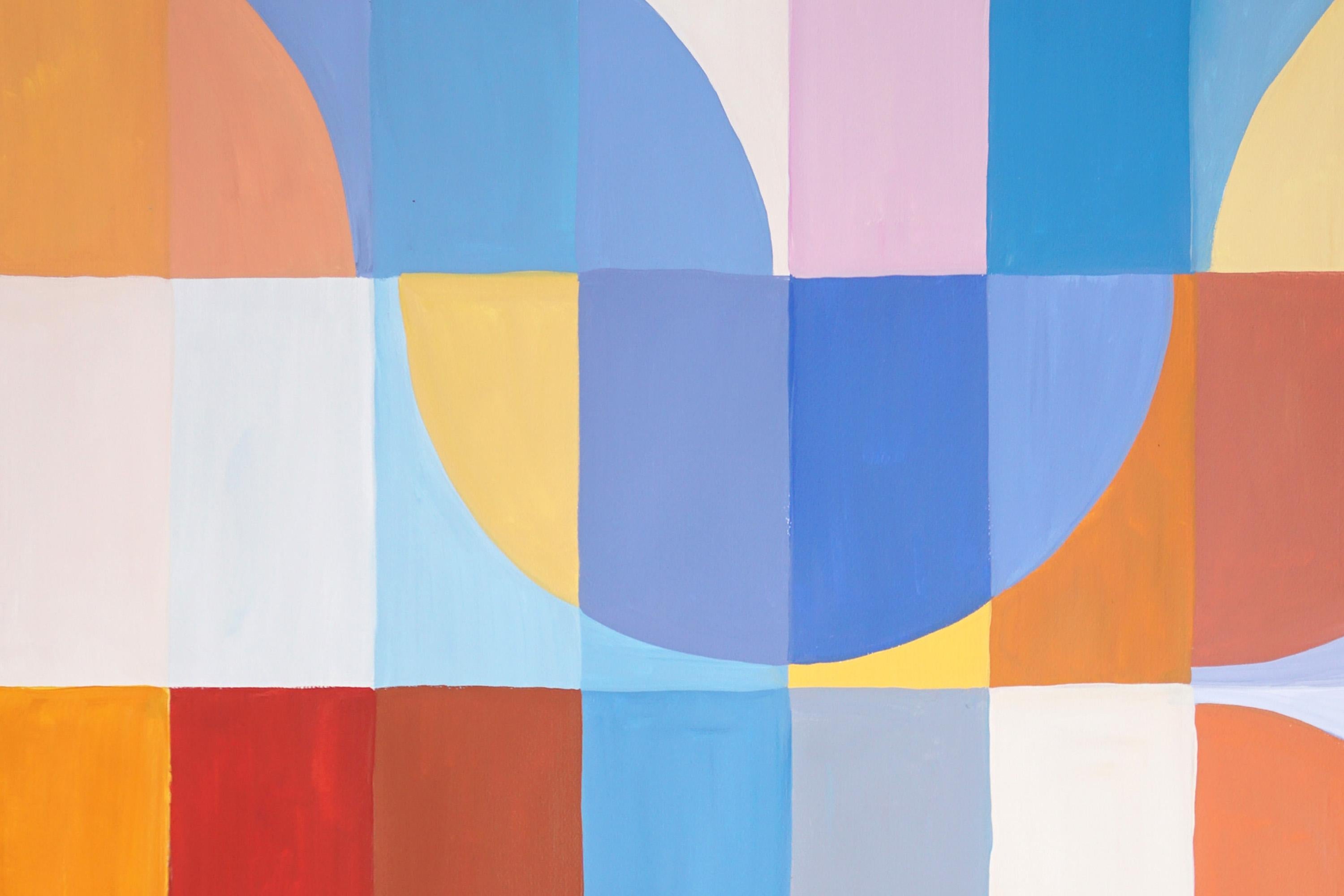 Plage ondulée abstraite, bleue et jaune, triptyque de mosaïques Bauhaus, motifs géométriques en vente 7
