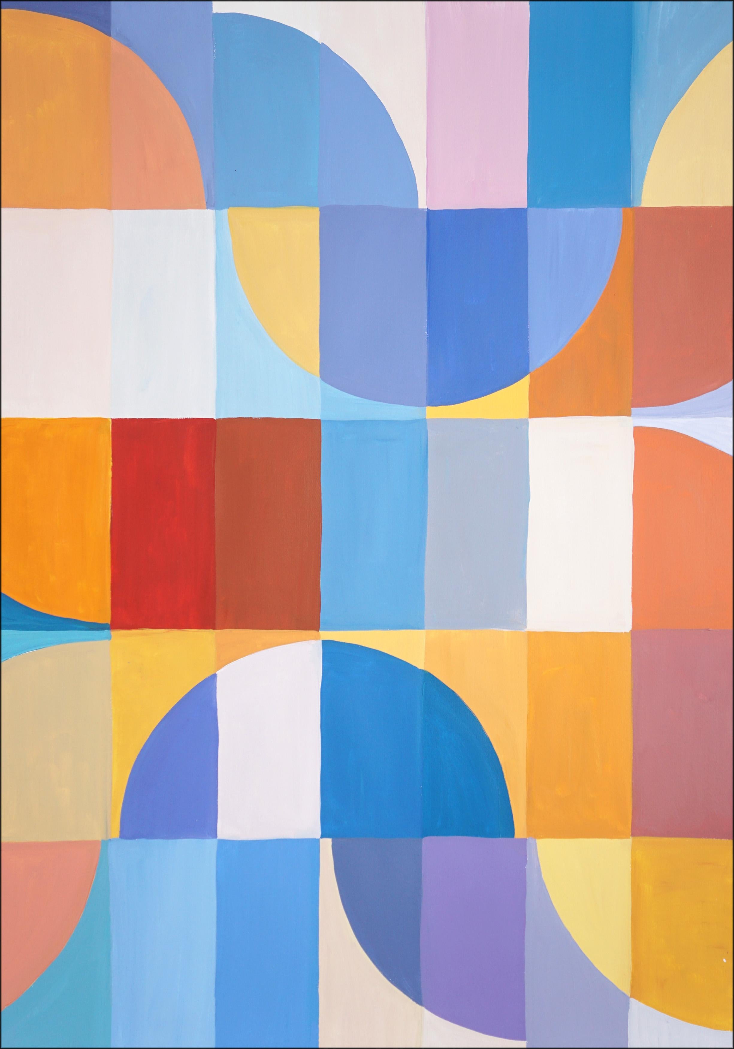 Plage ondulée abstraite, bleue et jaune, triptyque de mosaïques Bauhaus, motifs géométriques en vente 2