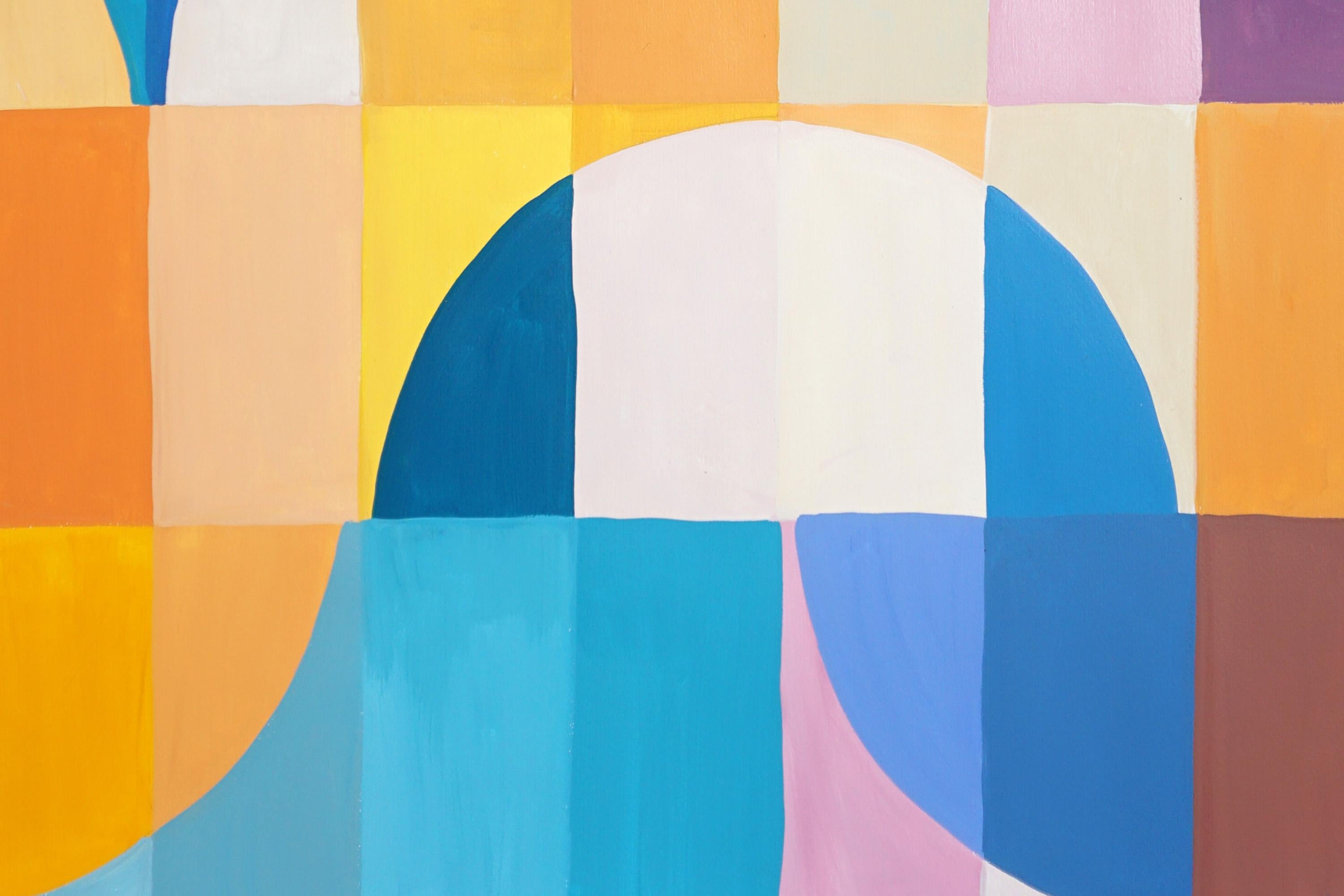 Plage ondulée abstraite, bleue et jaune, triptyque de mosaïques Bauhaus, motifs géométriques en vente 4