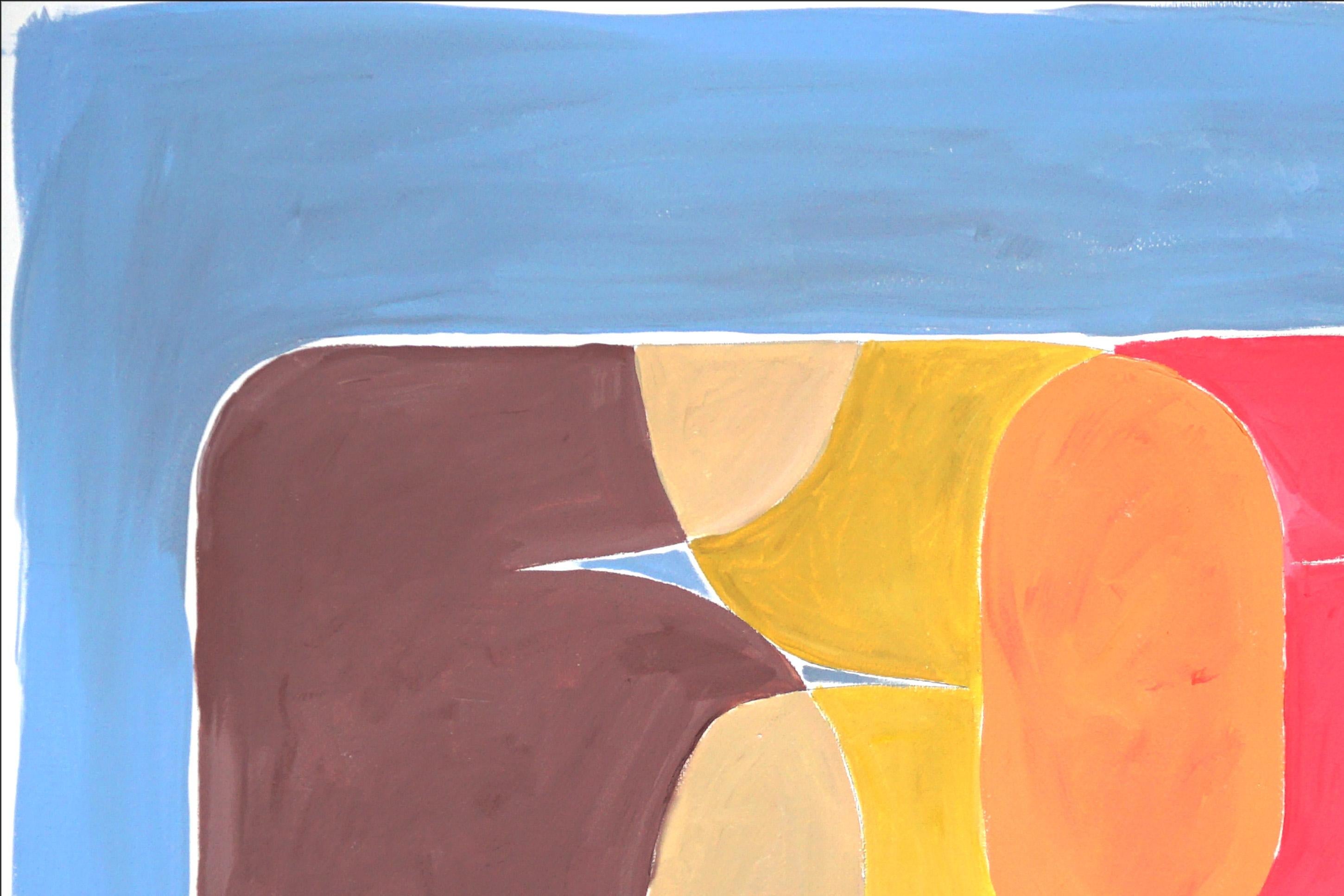 Abstrakter Buchstaben-Sonnenuntergang, Vintage-Farben im Miami-Stil, Erdtöne Figuren  (Blau), Figurative Painting, von Natalia Roman