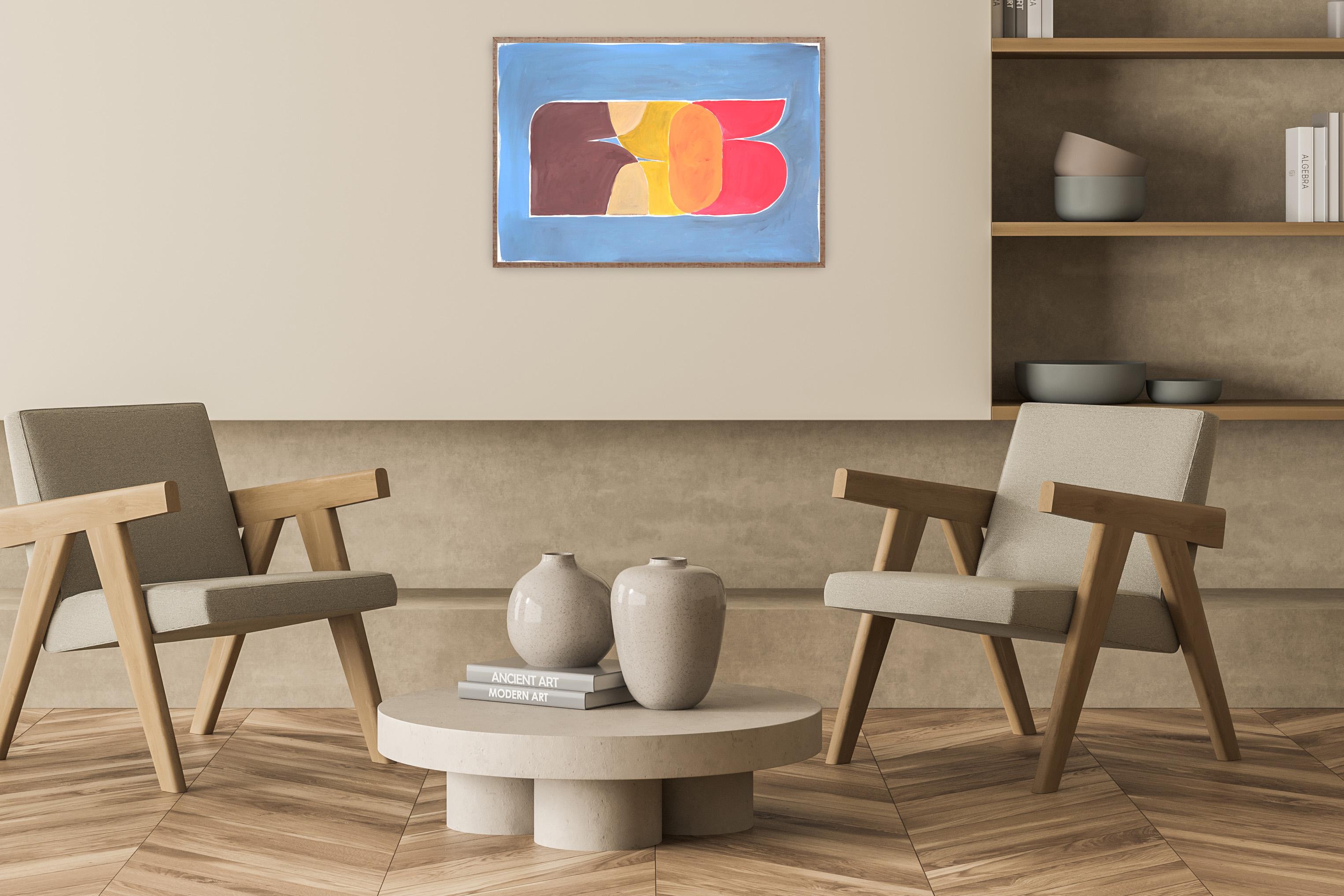 Abstracted Letter Sunset, Vintage Miami Style Colors, Earth Tones Figures  - Cubist Painting by Natalia Roman