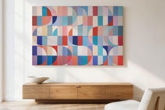 Against the Current, Geometric Bauhaus Painting on Canvas, Blue and Red Waves