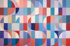 Against the Current, Geometric Bauhaus Painting on Canvas, Blue and Red Waves