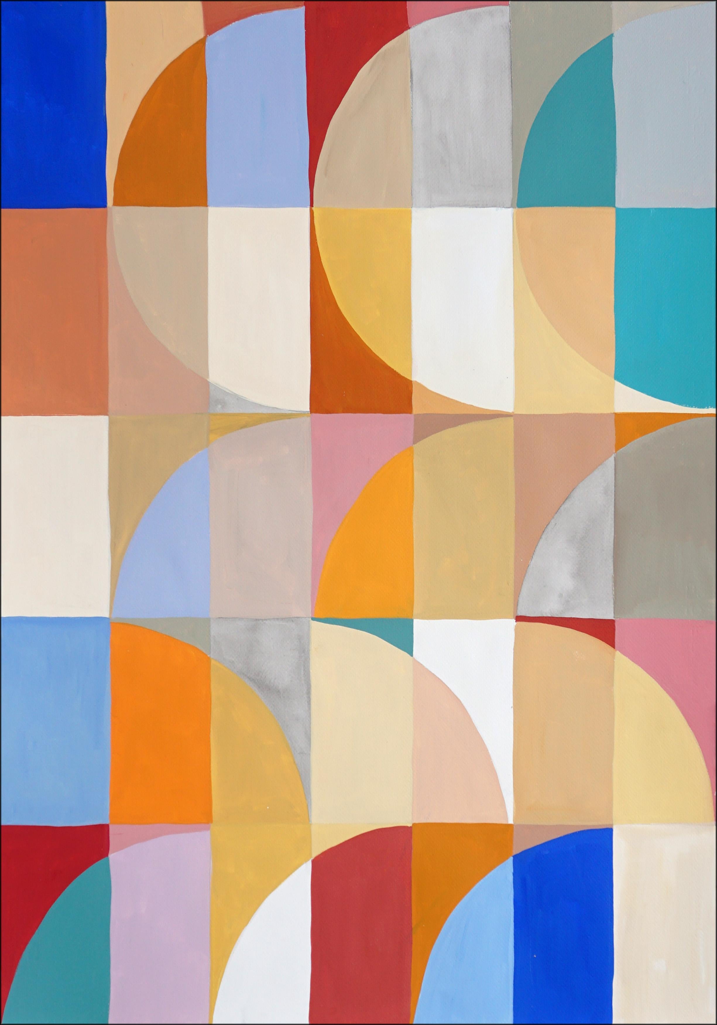 Peinture diptyque Bauhaus Arches Dunes, papier, tons pastel - Beige Landscape Painting par Natalia Roman
