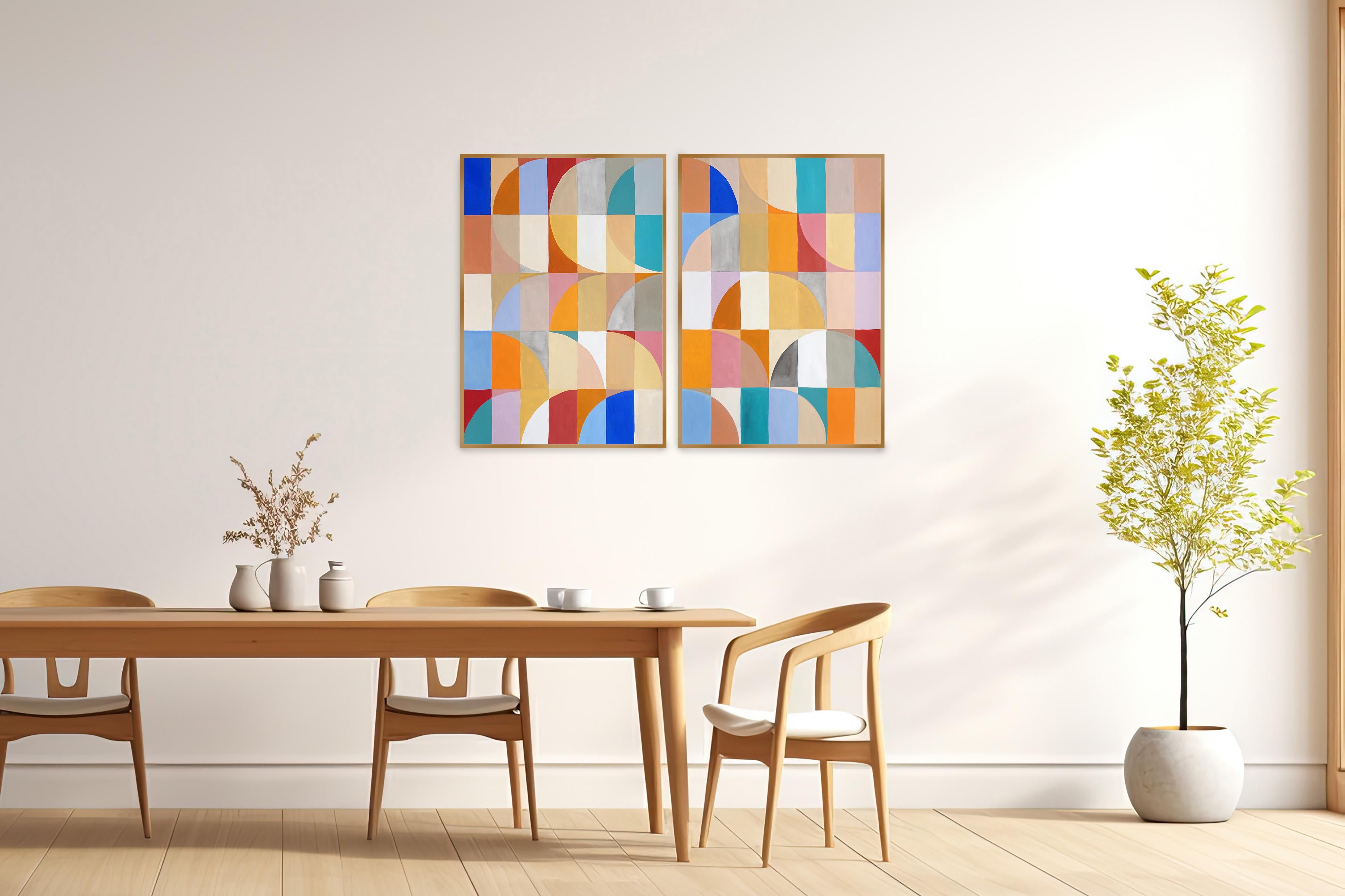 Peinture diptyque Bauhaus Arches Dunes, papier, tons pastel en vente 3