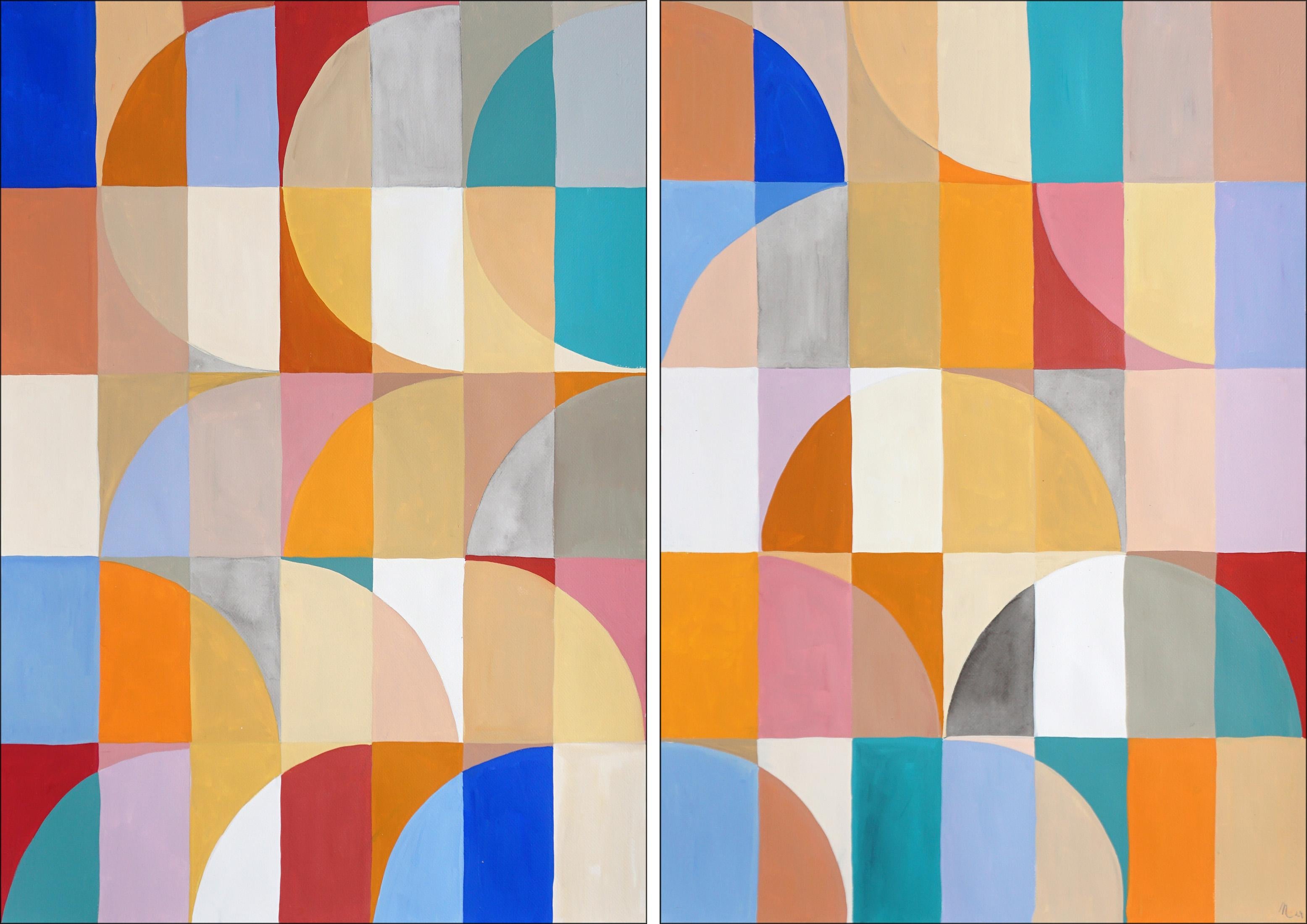 Dune di gemme d'ambra, motivi ad arco Bauhaus Pittura dittico, carta, toni pastello