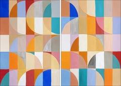 Dunas de Gemas de Ámbar, Pintura Díptica de Arcos Bauhaus, Papel, Tonos Pastel