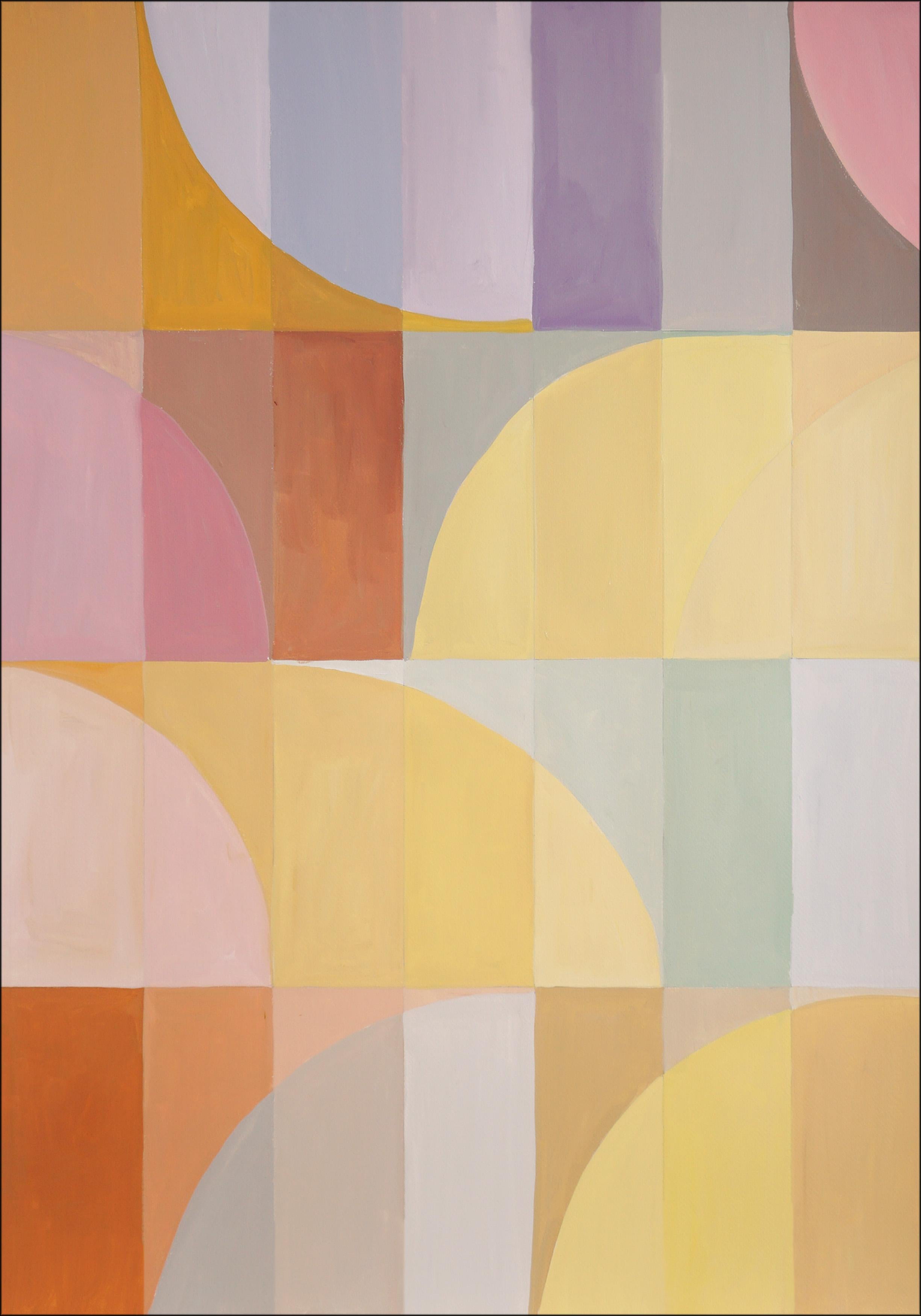 Amber Pastel Sands, Light Tones, Yellow to Purple Hue, Geometric Bauhaus Tiles 1
