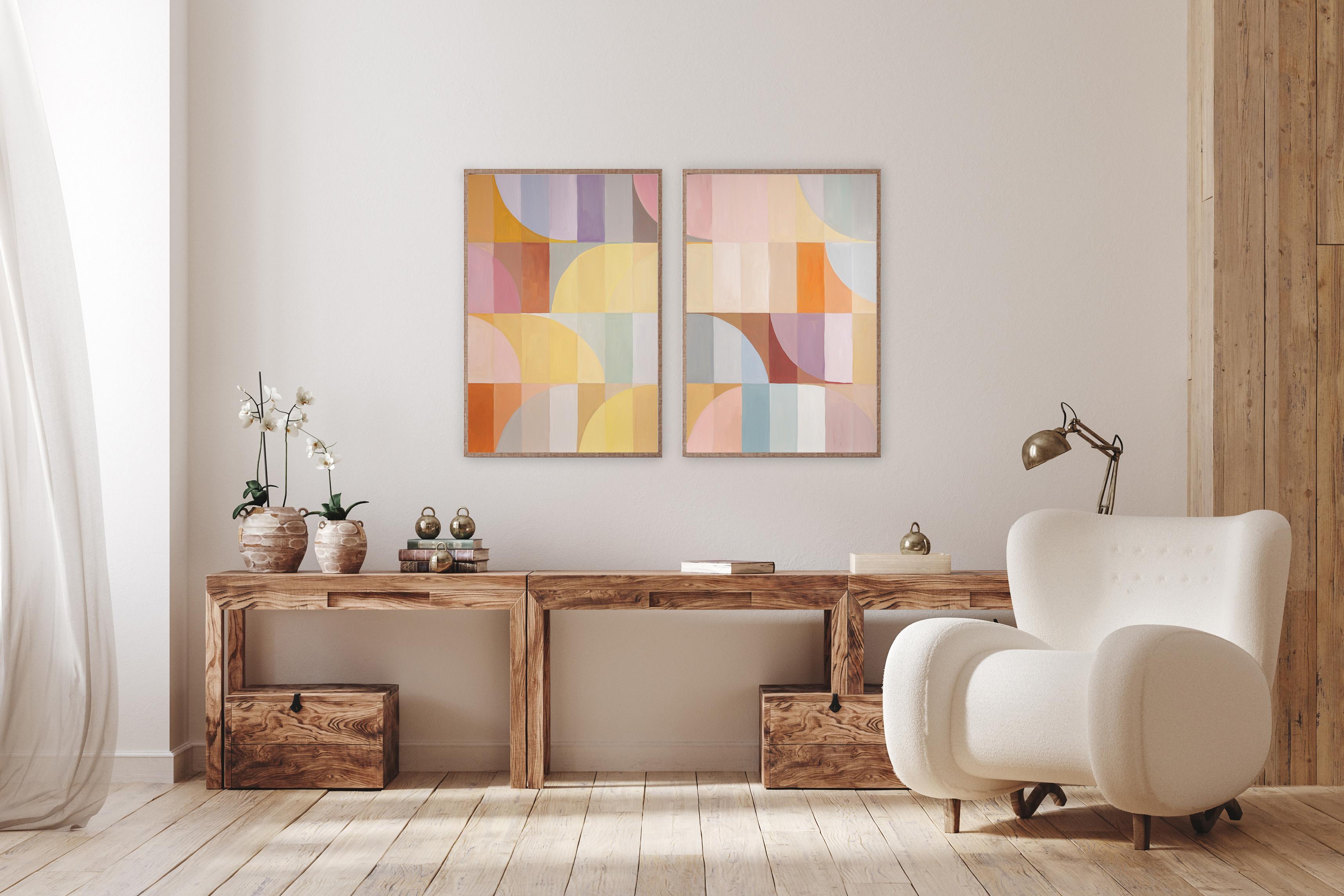 Amber Pastel Sands, Light Tones, Yellow to Purple Hue, Geometric Bauhaus Tiles 3