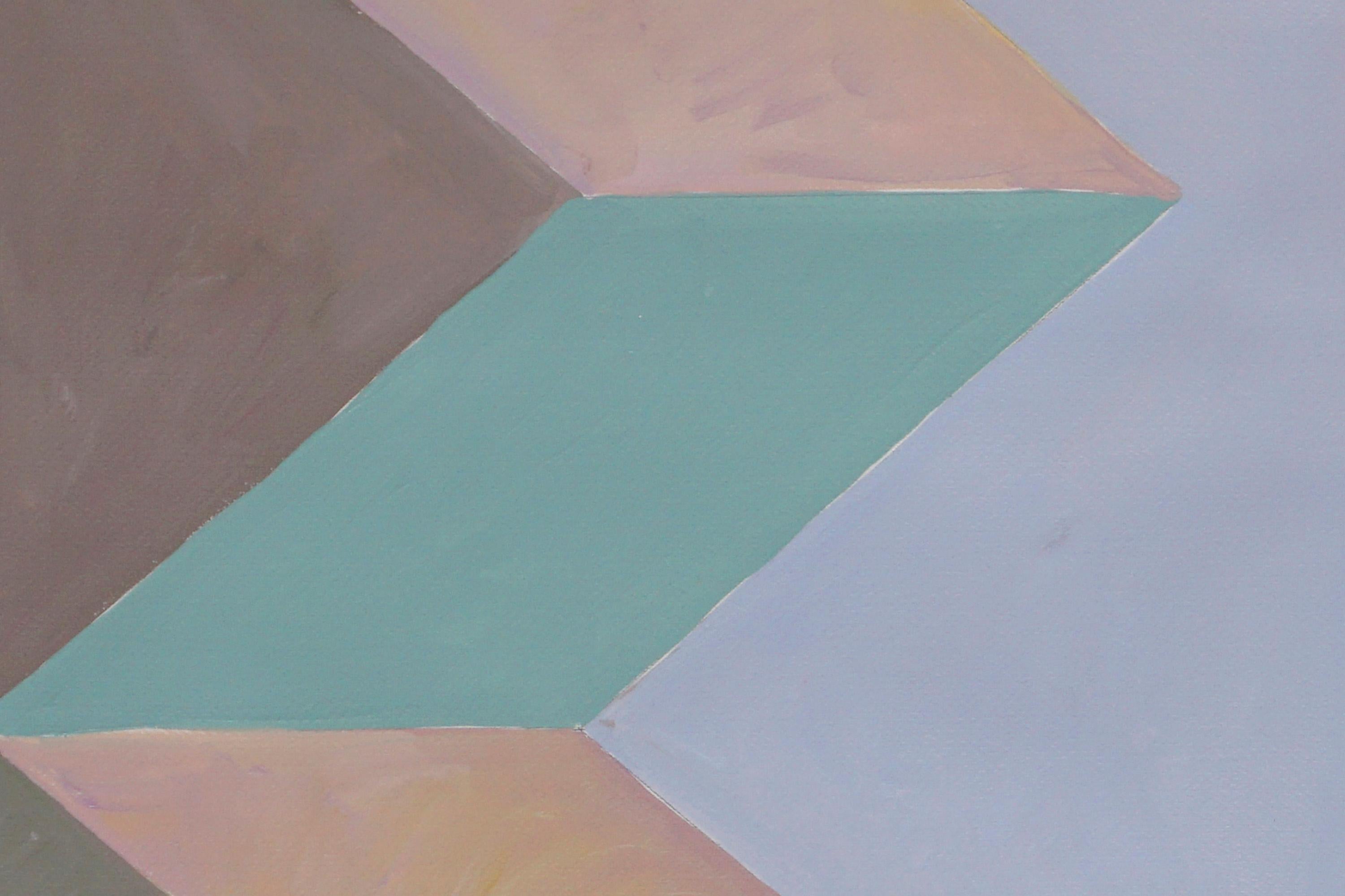 Architecture & Artichoke, Pastel Tones Geometric Triptych, Fractal Modern Grid - Gray Landscape Painting by Natalia Roman