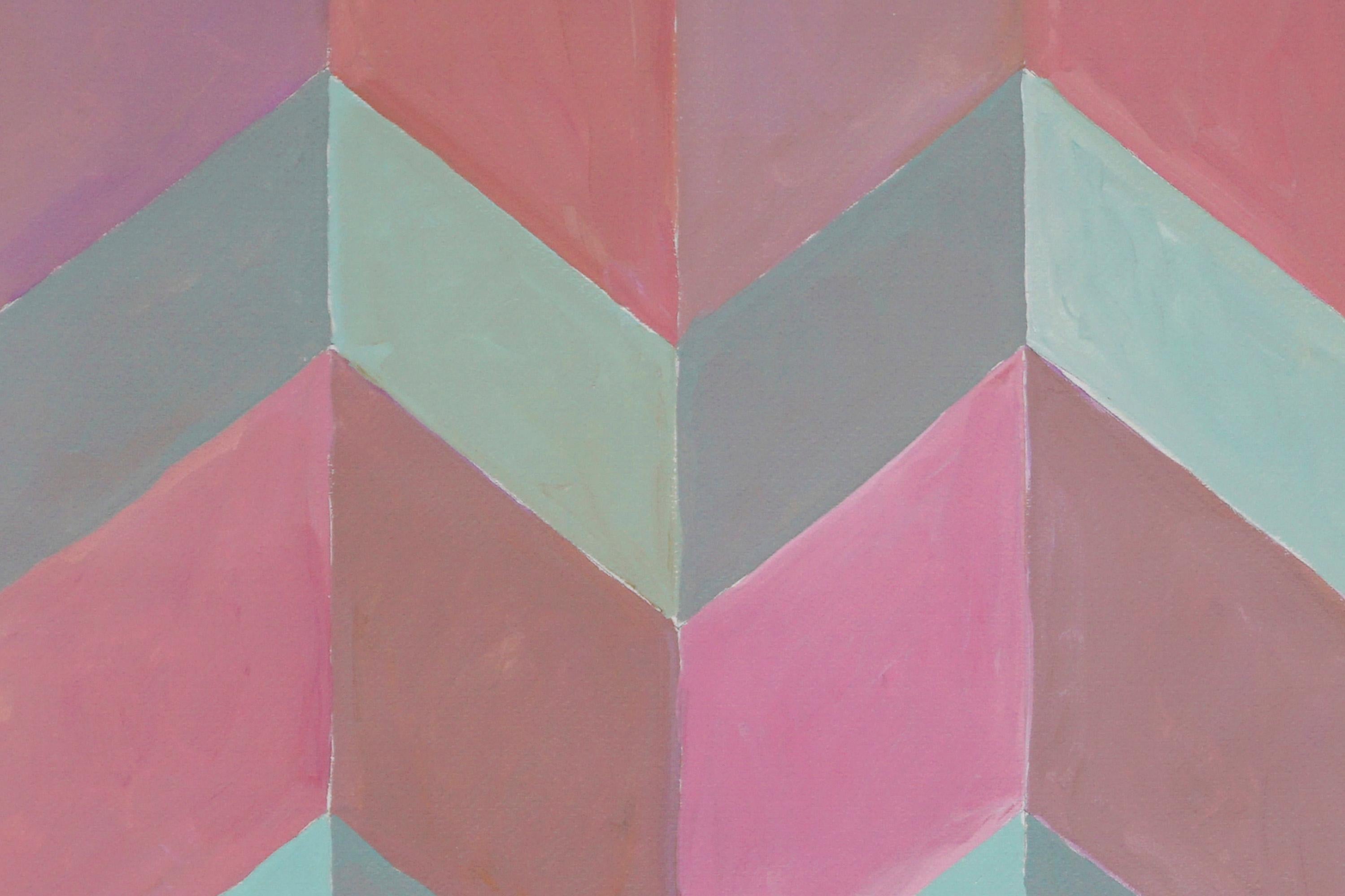 Architecture & Artichoke, Pastel Tones Geometric Triptych, Fractal Modern Grid 1