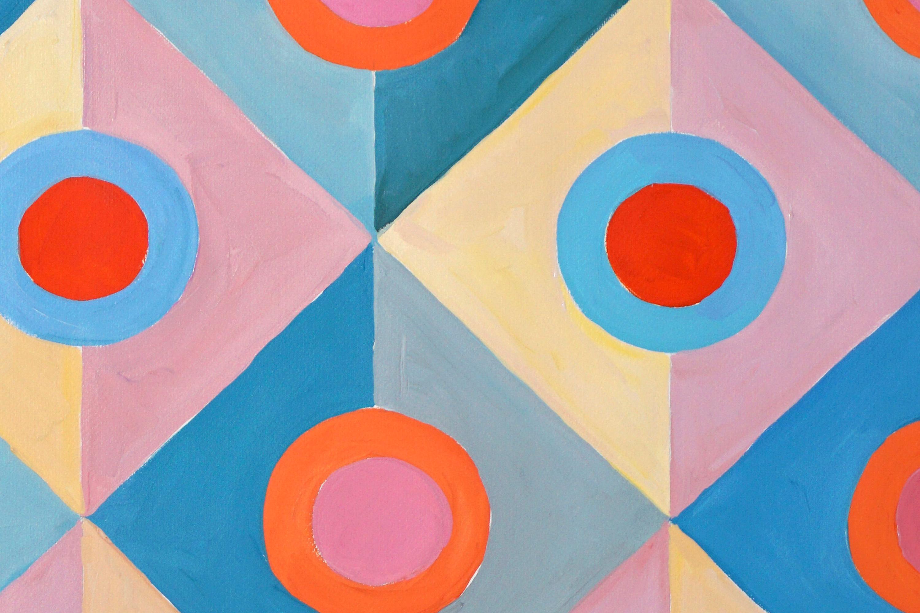 Art Deco Pastel Mirrors, Turquoise and Pink Geometric Tiles Patterns, Symmetry  - Green Landscape Painting by Natalia Roman