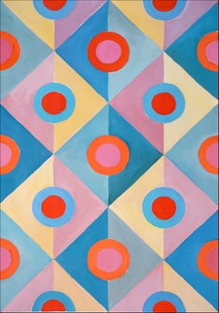 Art Deco Pastel Mirrors, Turquoise and Pink Geometric Tiles Patterns, Symmetry 