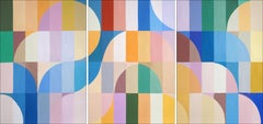 Art Deco Pastello, trittico di archi Bauhaus, motivi organici blu e gialli