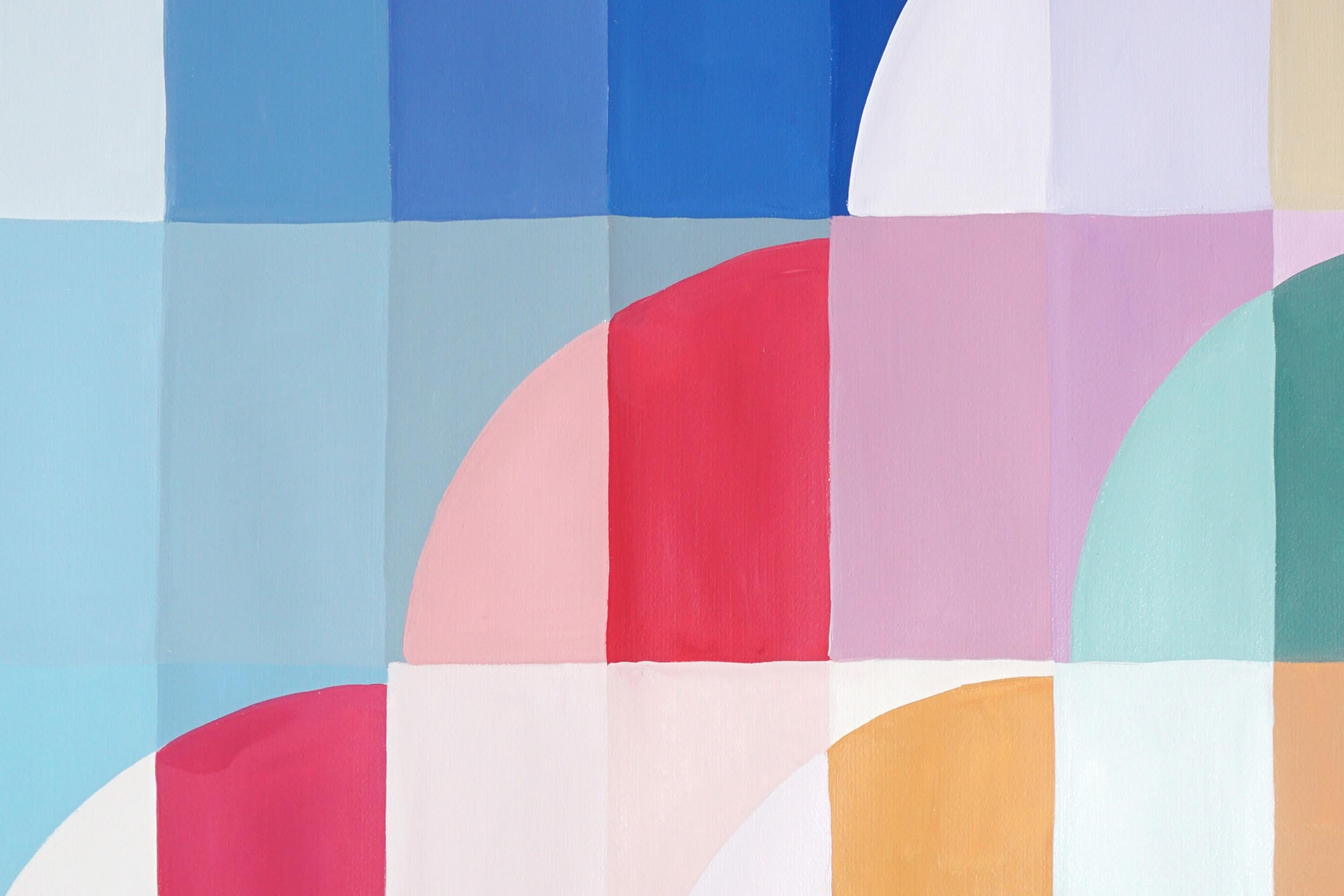 Art déco Motifs pastel, triptyque de tons primaires, parapluie courbes teinte sur papier en vente 5