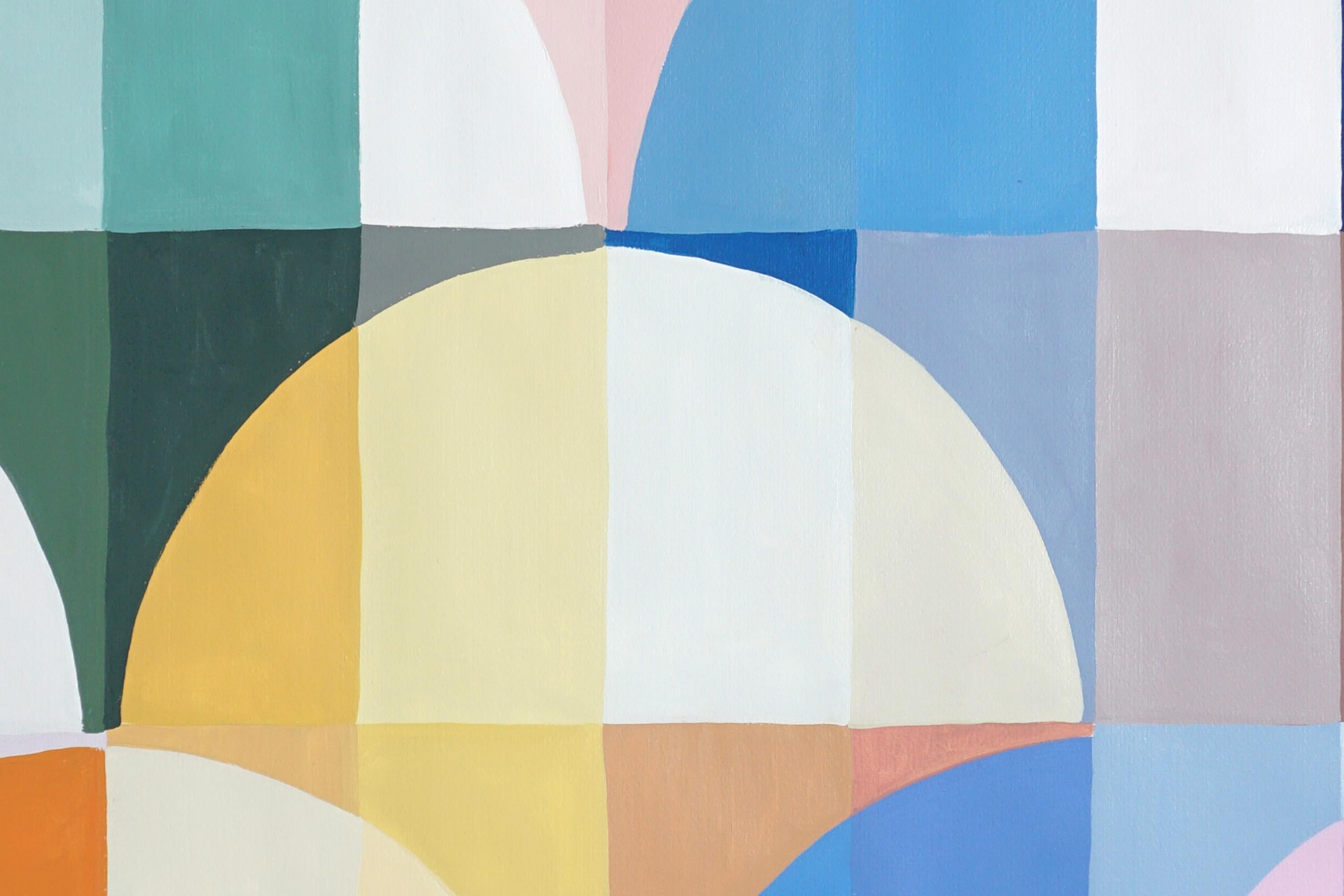 Art déco Motifs pastel, triptyque de tons primaires, parapluie courbes teinte sur papier en vente 6