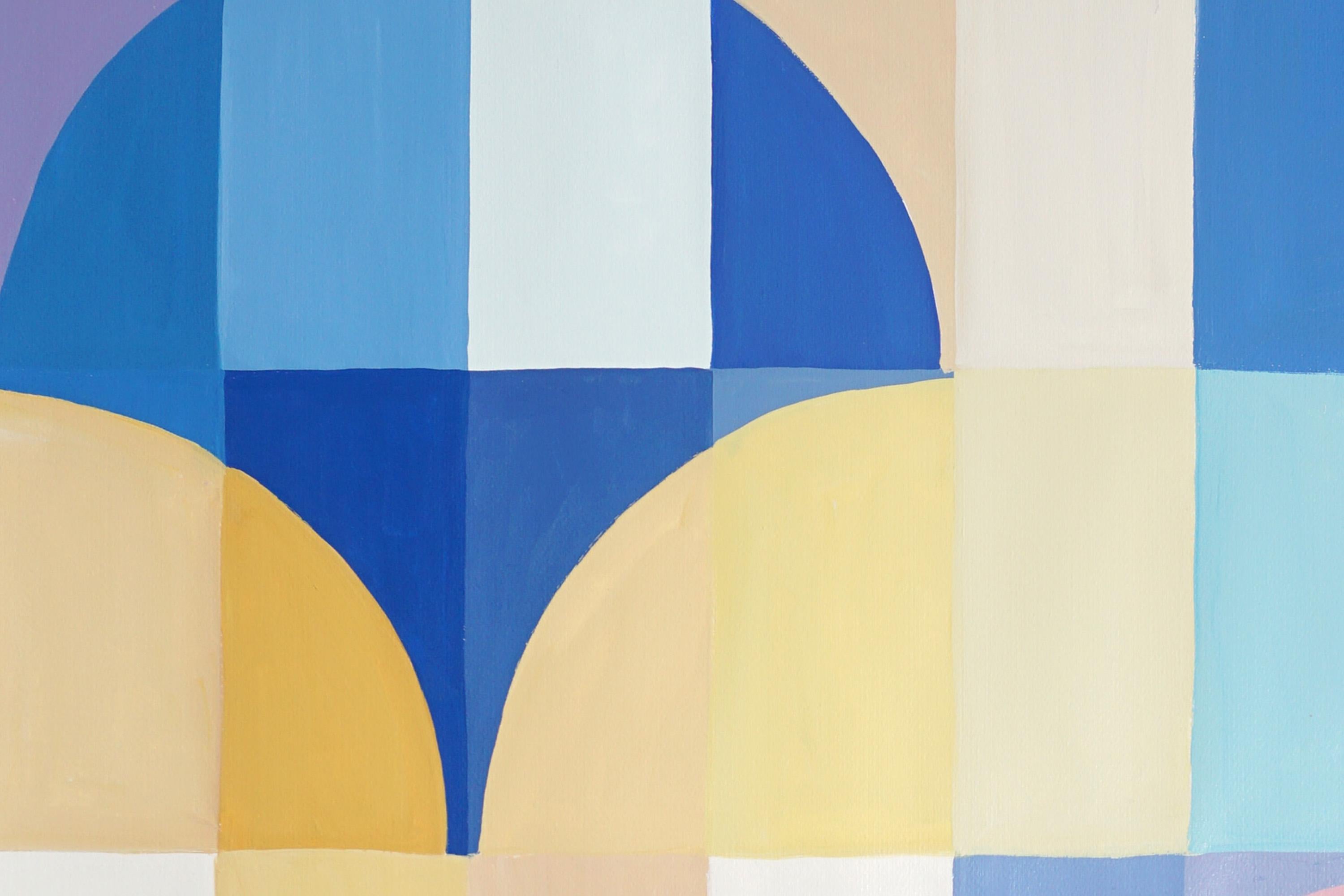 Art déco Motifs pastel, triptyque de tons primaires, parapluie courbes teinte sur papier en vente 2