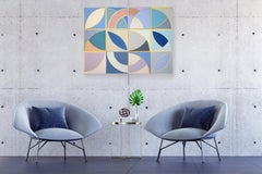 Art Deco Skyline, Baby Blue, Pastel Tones Bauhaus Tiles, Geometric Minimalism