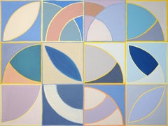 Art Deco Skyline, Baby Blue, Pastel Tones Bauhaus Tiles, Geometric Minimalism