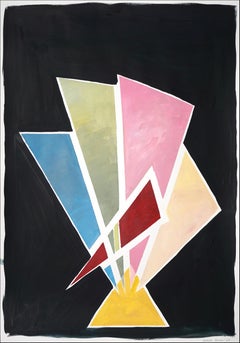 Art Deco Trophy, Pastel Tones Geometric Painting on Black Background, Triangles