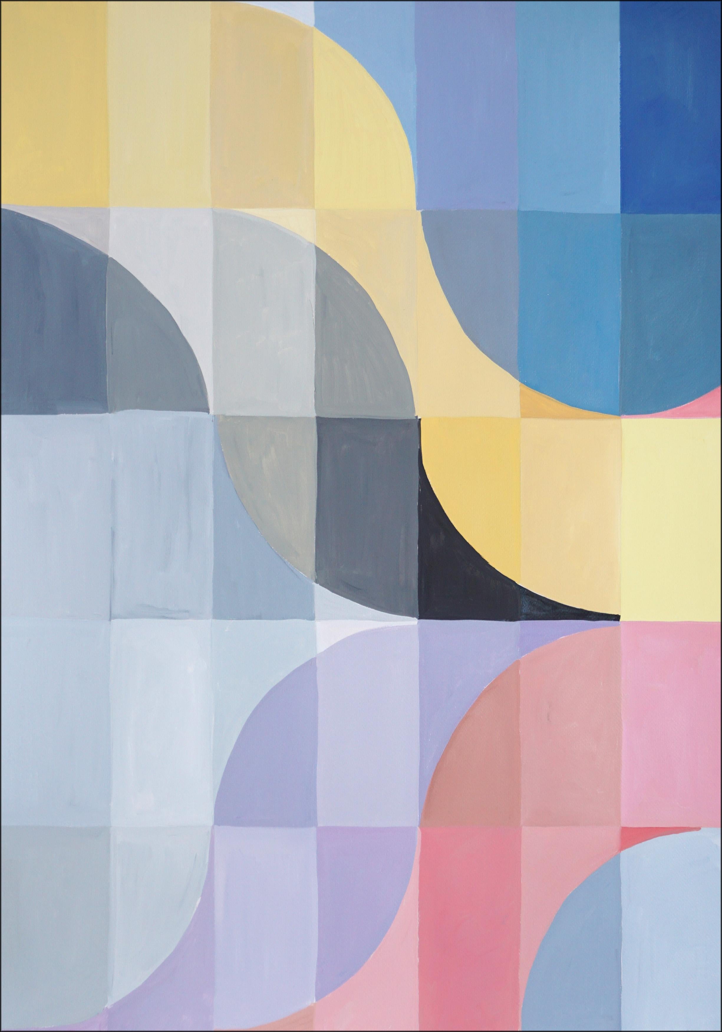 Autumn Twilight, Mosaic Diptych in Pin and Blue Grid, Geometric Bauhaus Tiles 1