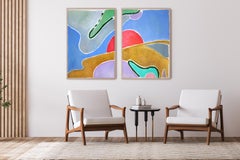Avocado Field Sky, Vivid Tones Color Field Diptych, Abstract Nature Landscape