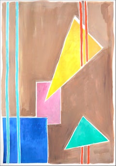Balanced Geometry I, Primärpastelltöne, Dreiecke und Quadrate auf Hellbraun, Naive Geometrie