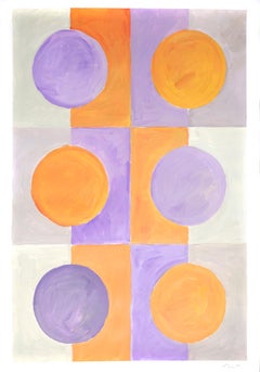 Bauhaus Autumn Pattern, Burnt Orange, Purple and Beige Primary Geometry on Paper