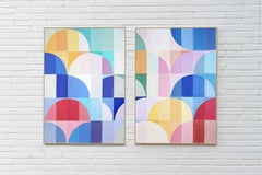 Bauhaus Bright Summer, Arches Architecture Diptych, Red, Blue Geometric Balloons