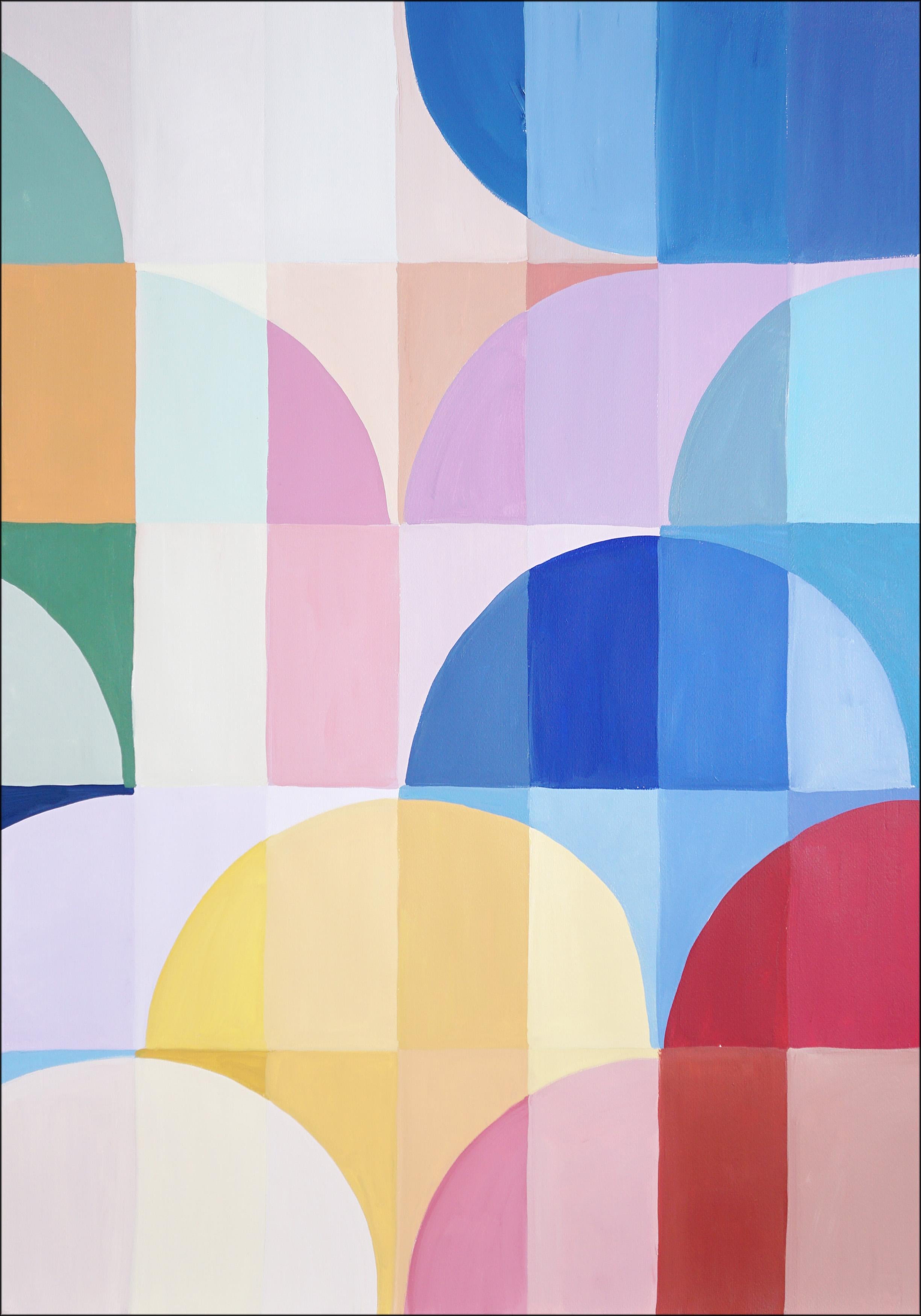 Bauhaus Bright Summer, Arches Architecture Diptych, Red, Blue Geometric Balloons (ballons géométriques rouges et bleus) en vente 2