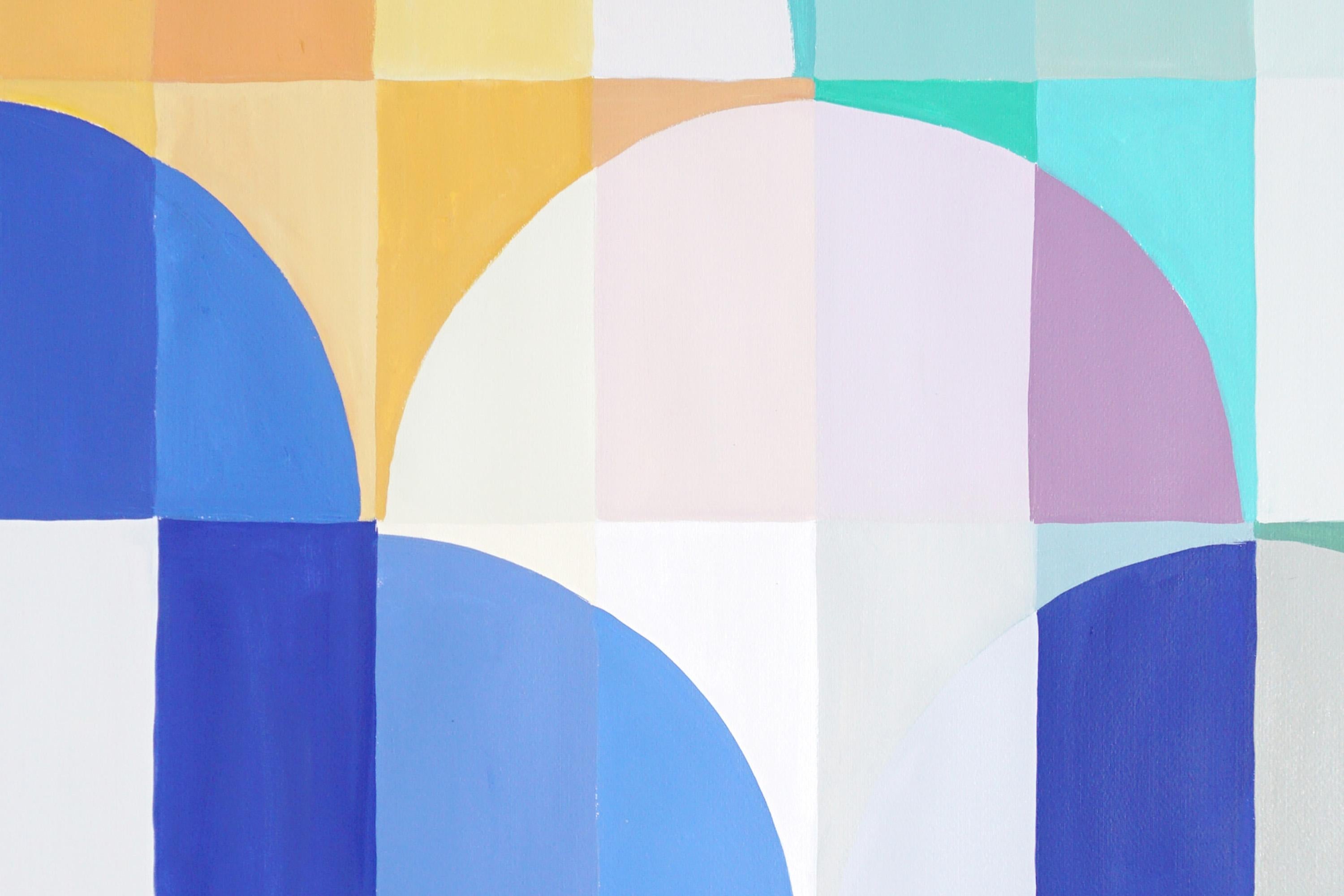 Bauhaus Bright Summer, Arches Architecture Diptych, Red, Blue Geometric Balloons (ballons géométriques rouges et bleus) en vente 3