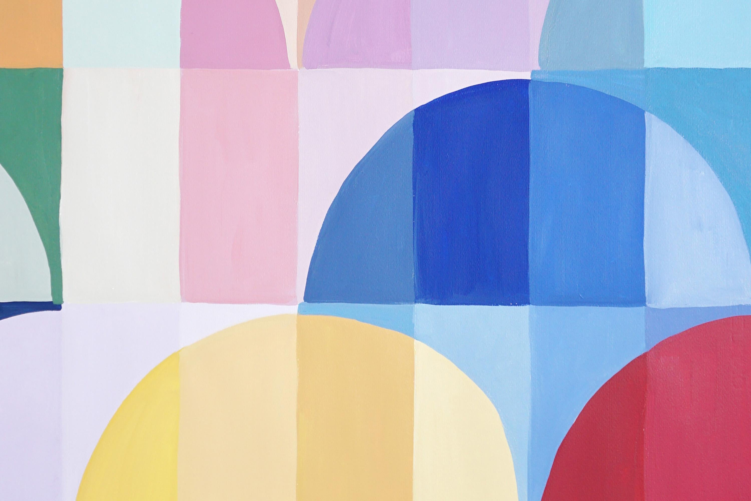 Bauhaus Bright Summer, Arches Architecture Diptych, Red, Blue Geometric Balloons (ballons géométriques rouges et bleus) en vente 4