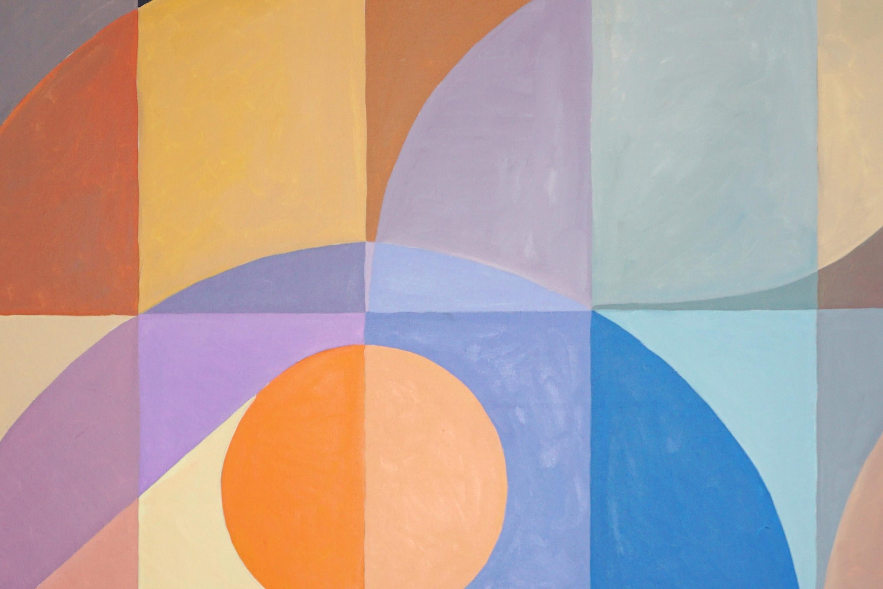 Éclipse du désert du Bauhaus, grille de peinture carrée, tons terreux, couleurs sable, dunes - Géométrique abstrait Painting par Natalia Roman
