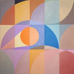 Bauhaus Desert Eclipse, griglia quadrata per pittura, toni della terra, colori sabbiosi, dune