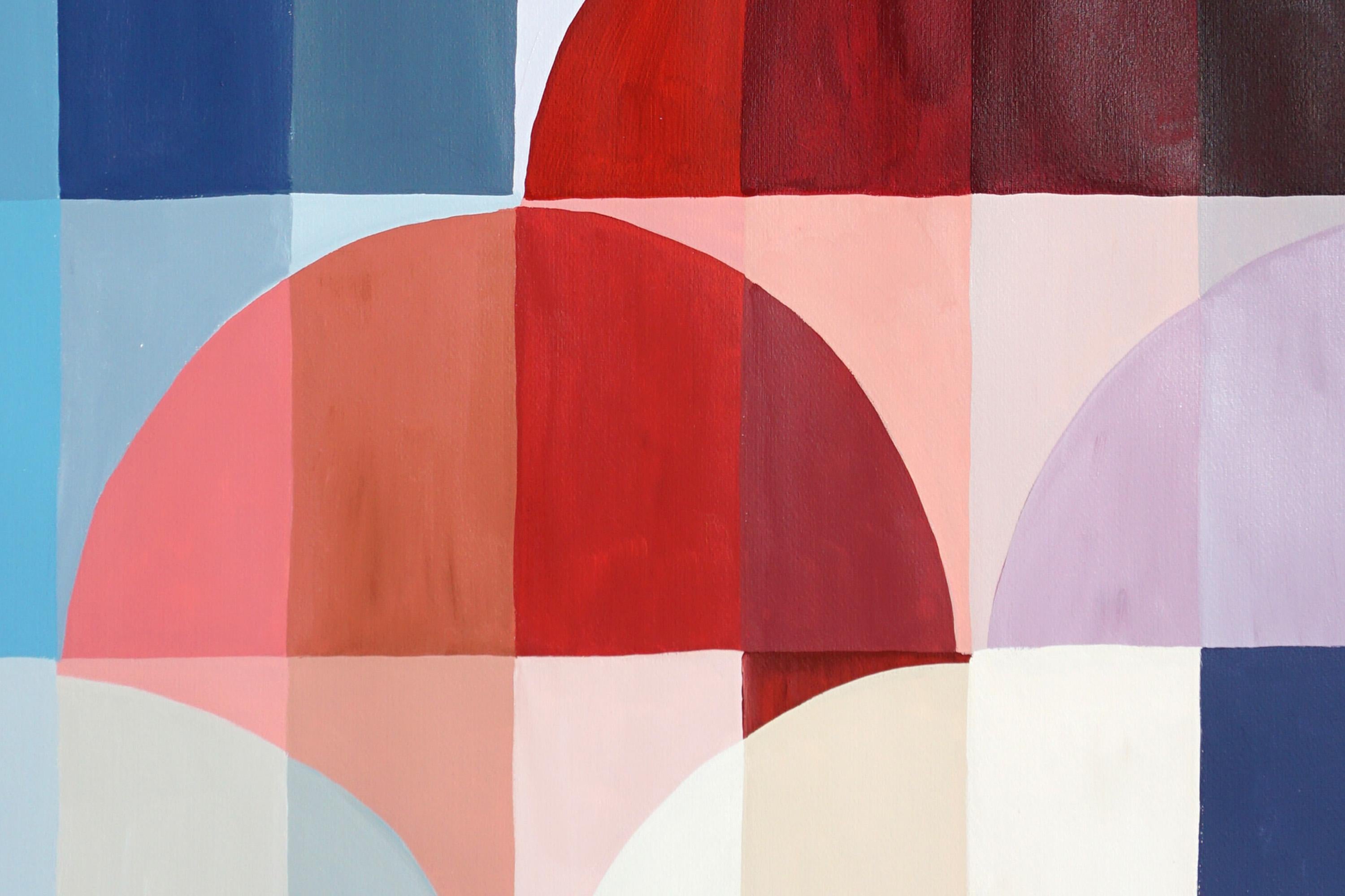 Bauhaus Gems, Chromatic Architecture Diptych, Red, Blue Geometric Balloons Paper For Sale 3