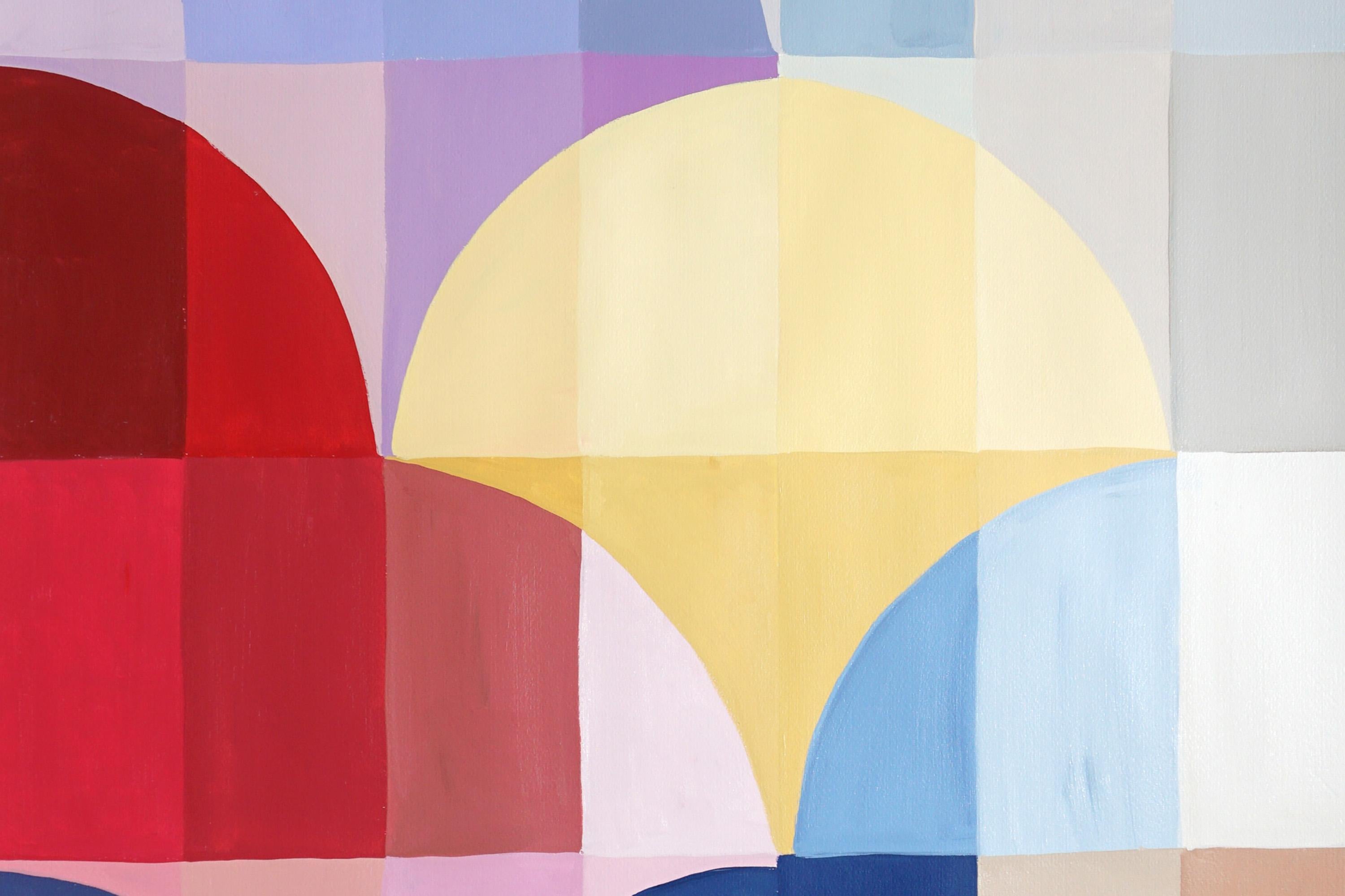 Bauhaus Gems, Chromatic Architecture Diptych, Red, Blue Geometric Balloons Paper For Sale 4