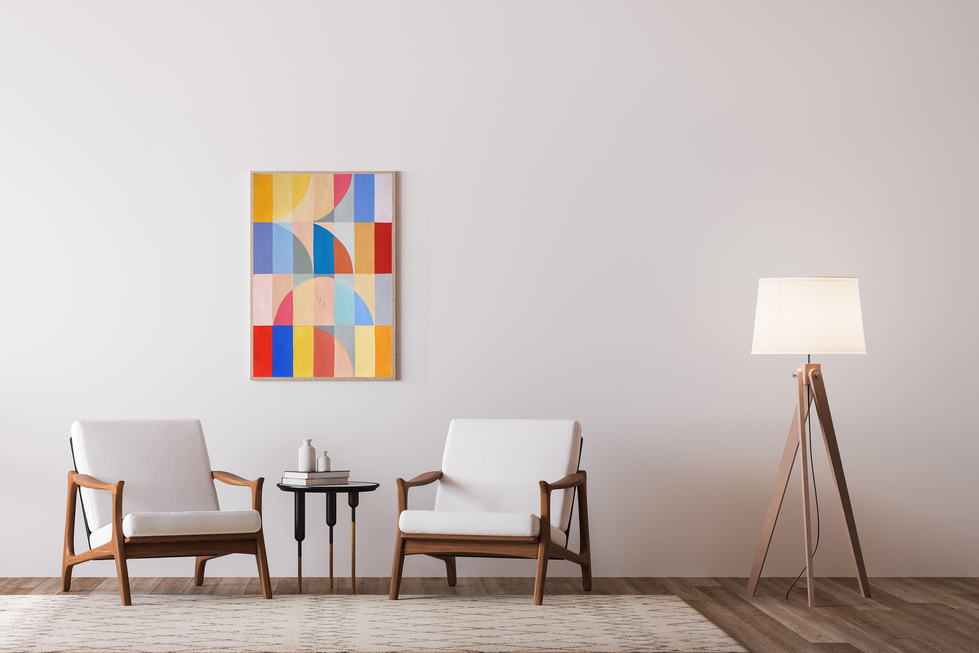 Pintura de Paisaje Bauhaus de Dunas Desérticas Chic, Tonos Vivos, Papel de Acuarela - Painting Cubista de Natalia Roman