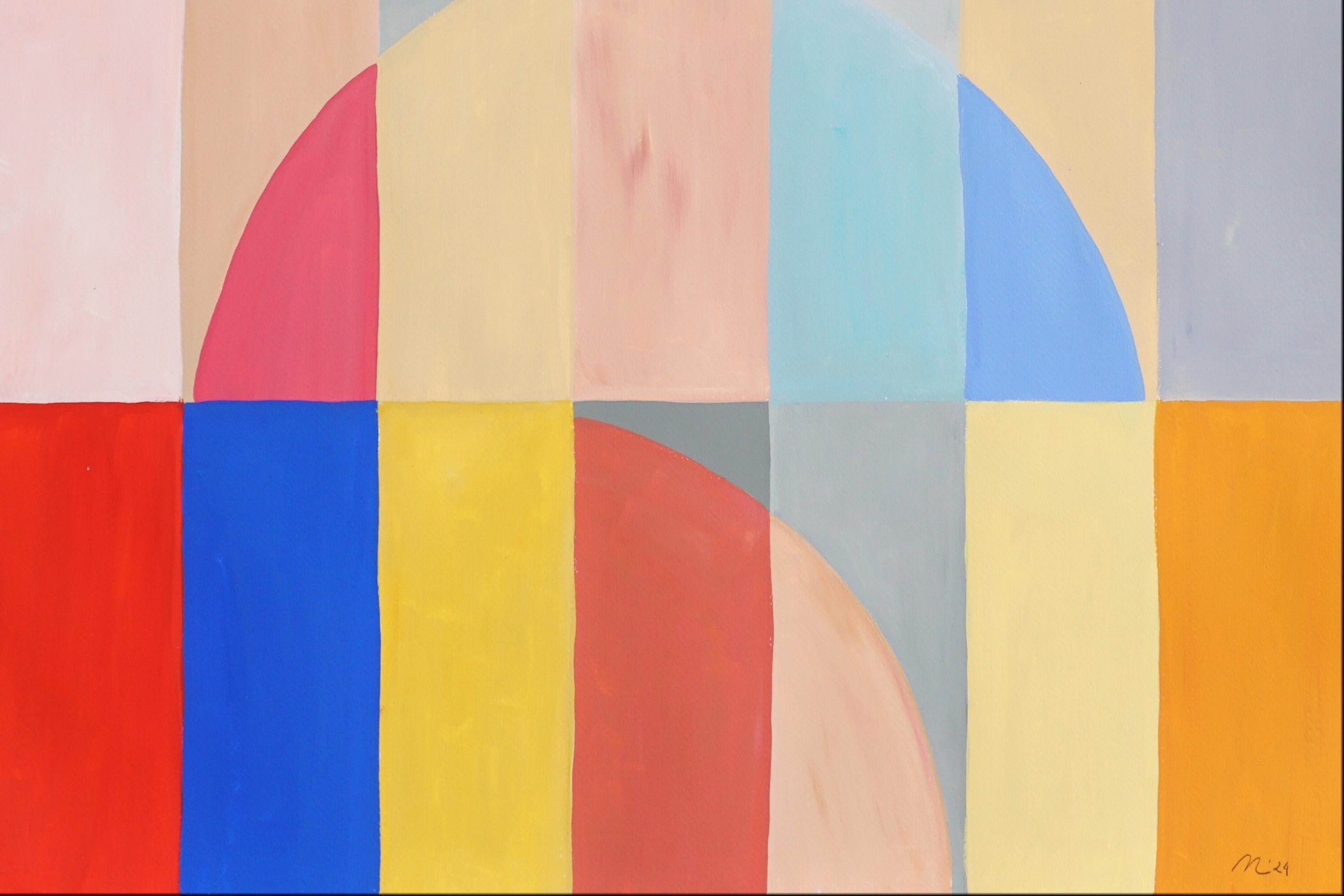Pintura de Paisaje Bauhaus de Dunas Desérticas Chic, Tonos Vivos, Papel de Acuarela 2