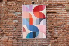 Bauhaus Red and Blue Tiles Grid, Abstract Geometric Modern Architecture, Hue