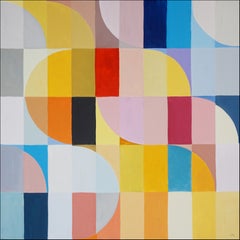 Bauhaus Slide Park, grille de peinture carrée dans les tons primaires, jaune, rouge