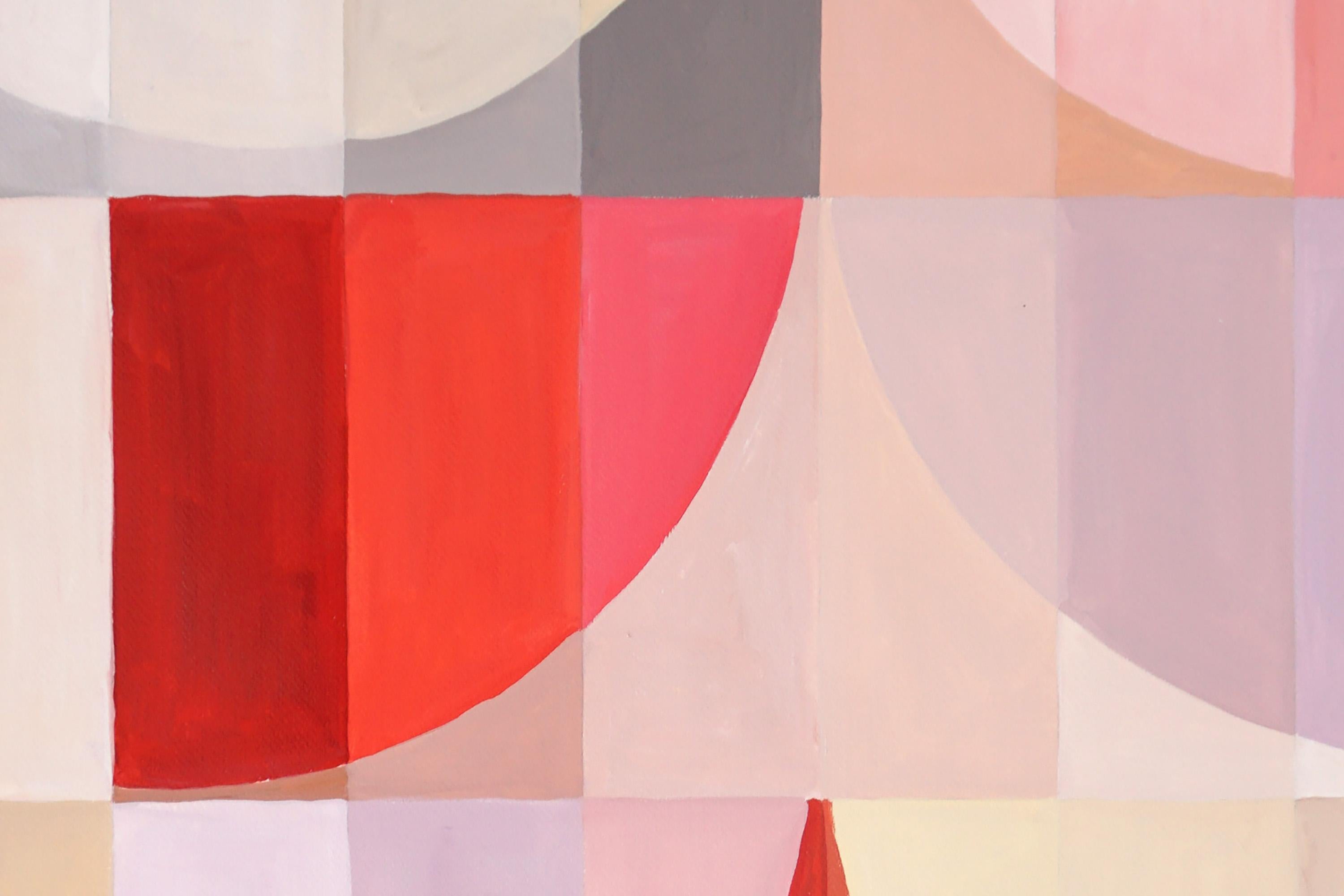 Behind the Real Curtains, Bauhaus Pattern Grid, Pastel Pink, Mauve, Geometric  - Abstract Geometric Painting by Natalia Roman