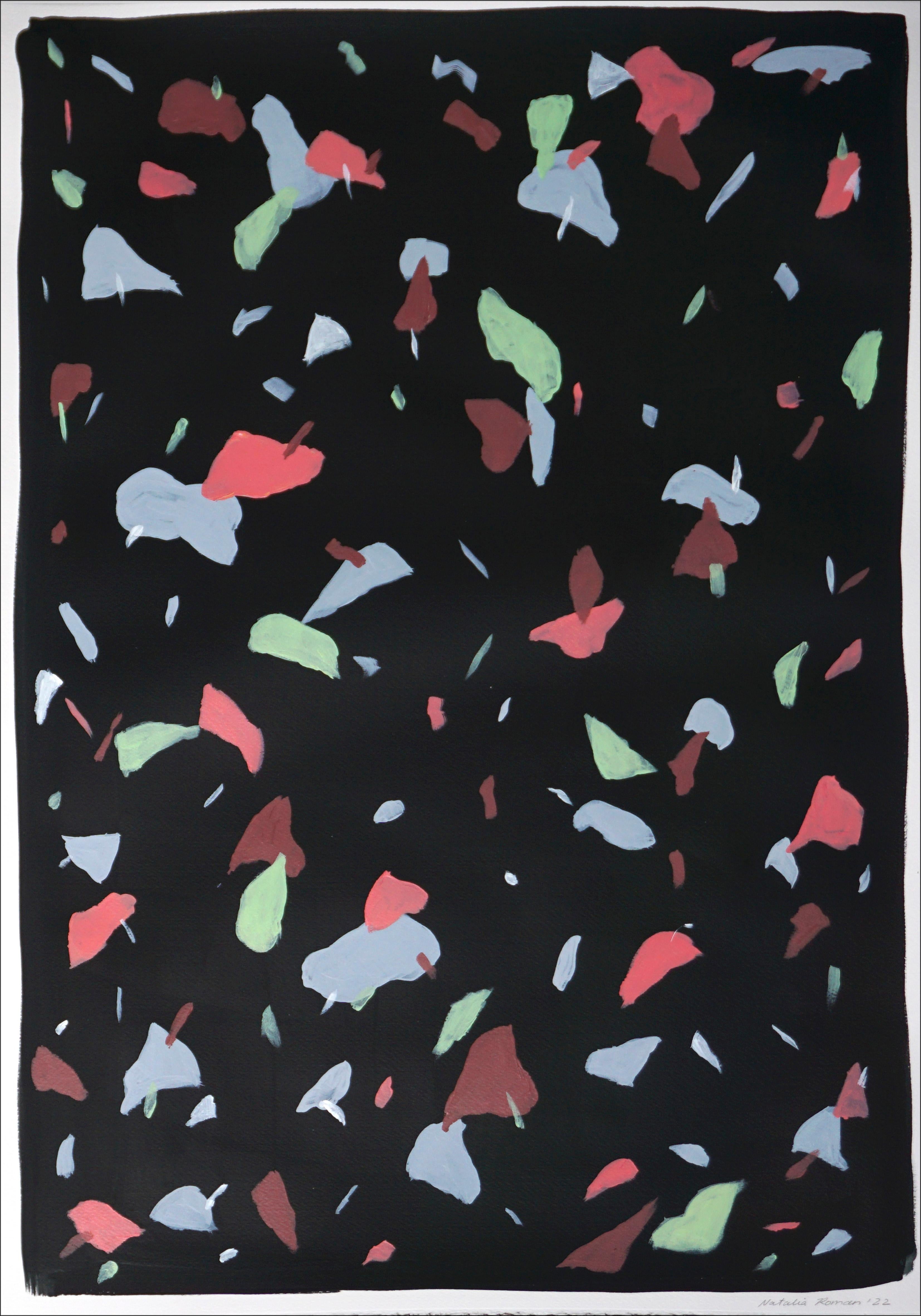 Diese Serie handgemalter Acrylbilder von Natalia Roman ist von den Farben und Texturen italienischer Terrazzokacheln inspiriert. Die entstandenen Muster kombinieren eine Vielzahl von lebhaften Farben im Vordergrund mit subtilen Hintergrundtönen, die